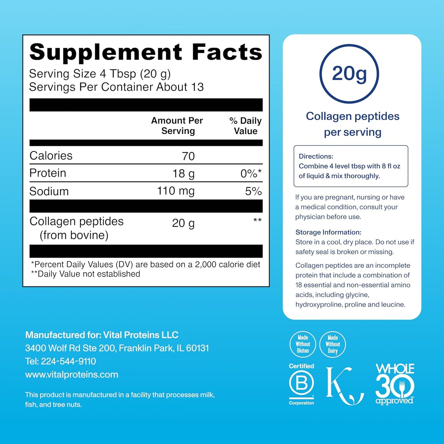 Collagen Peptides Powder - Supports Hair, Nail, Skin, Bone & Joint Health, Unflavored, Collagen Protein 9.33 OZ