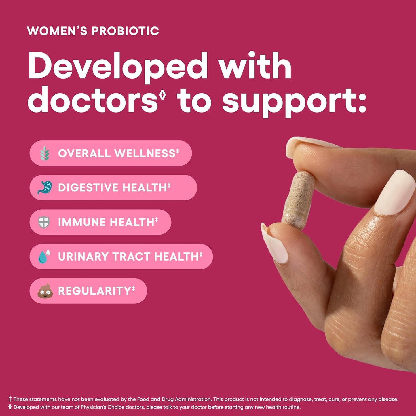 Physician's Choice Probiotics for Women - PH Balance, Digestive, UT & Feminine Health - 50 Billion CFU - 6 Unique Strains for Her - Organic Prebiotics, Cranberry Extract