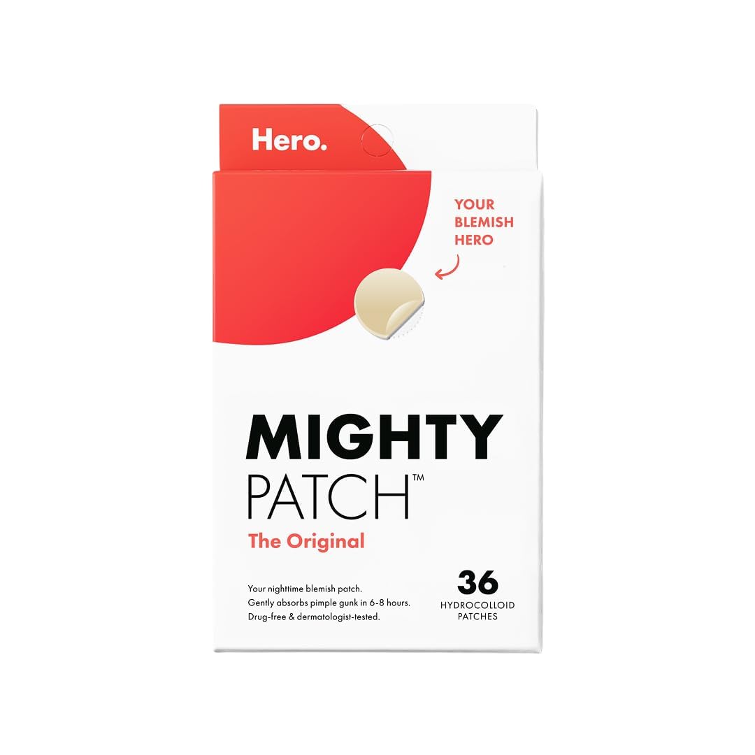 Mighty Patch Original Patch from Hero Cosmetics – the #1 Hydrocolloid Acne Pimple Patch for Shrinking Zits & Whiteheads - Nighttime Spot Stickers for Face & Skin