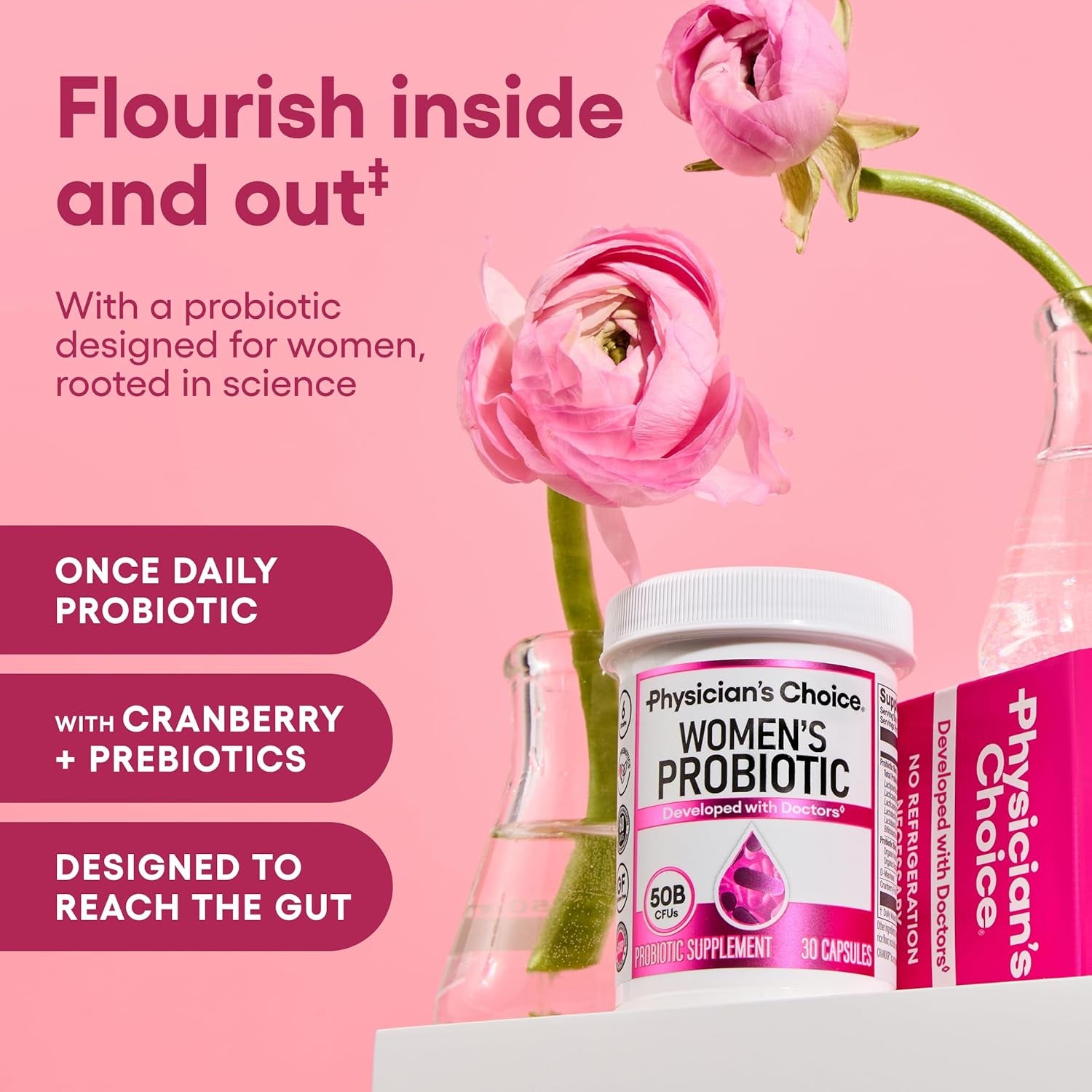 Physician's Choice Probiotics for Women - PH Balance, Digestive, UT & Feminine Health - 50 Billion CFU - 6 Unique Strains for Her - Organic Prebiotics, Cranberry Extract