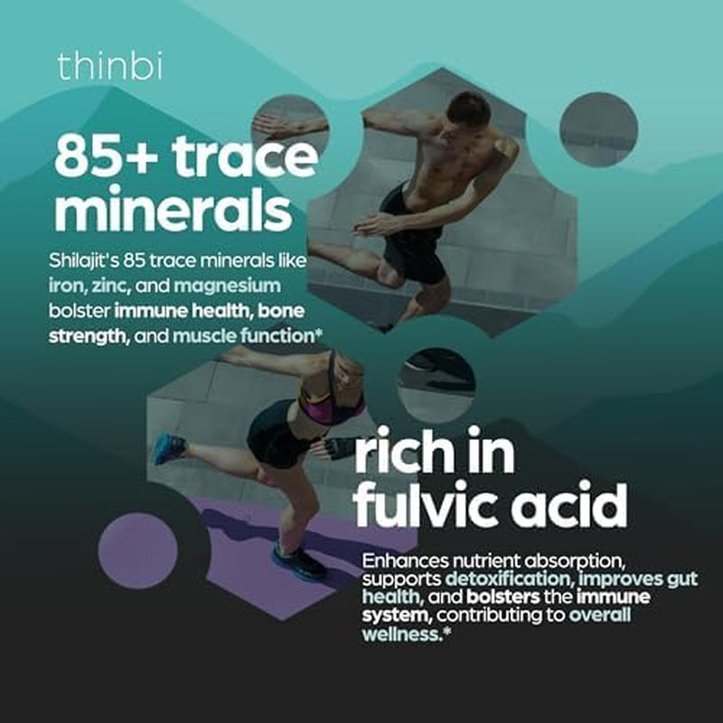 Thinbi Himalayan Shilajit 10000Mg Max Potency Capsules w/Fulvic Acid & Trace Minerals for Enhanced Energy & Immune Support. Better than Shilajit Resin
