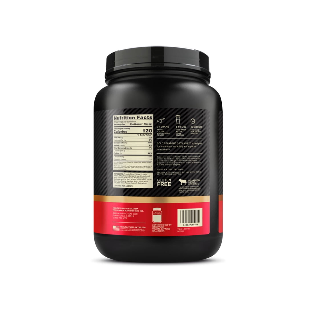 Whey Gold Standard 100% Whey Protein Powder, Strawberries & Cream, 1.5 Lb, 22 Servings