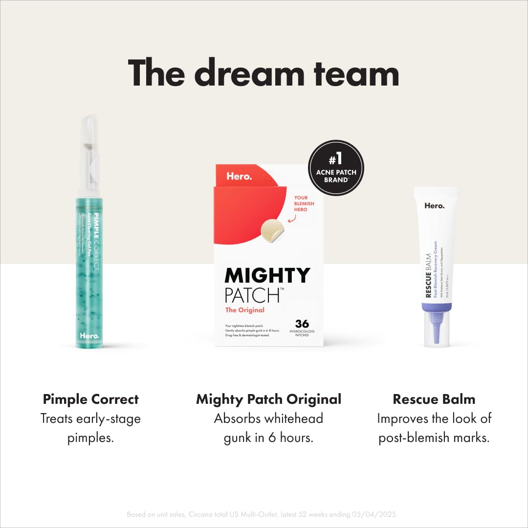 Mighty Patch Original Patch from Hero Cosmetics – the #1 Hydrocolloid Acne Pimple Patch for Shrinking Zits & Whiteheads - Nighttime Spot Stickers for Face & Skin