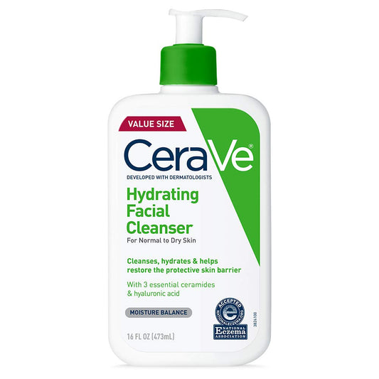 CeraVe Hydrating Facial Moisturizing Face Wash for Dry Skin, Hyaluronic Acid + Ceramides + Glycerin, National Eczema Association Certified