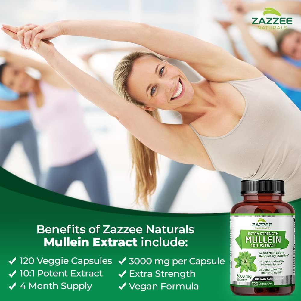 Extra Strength Mullein 10:1 Extract, 3000 Mg Strength, Standardized 10X Extract, 100% Pure Leaf Powder, All-Natural & Non-GMO, Made in the USA