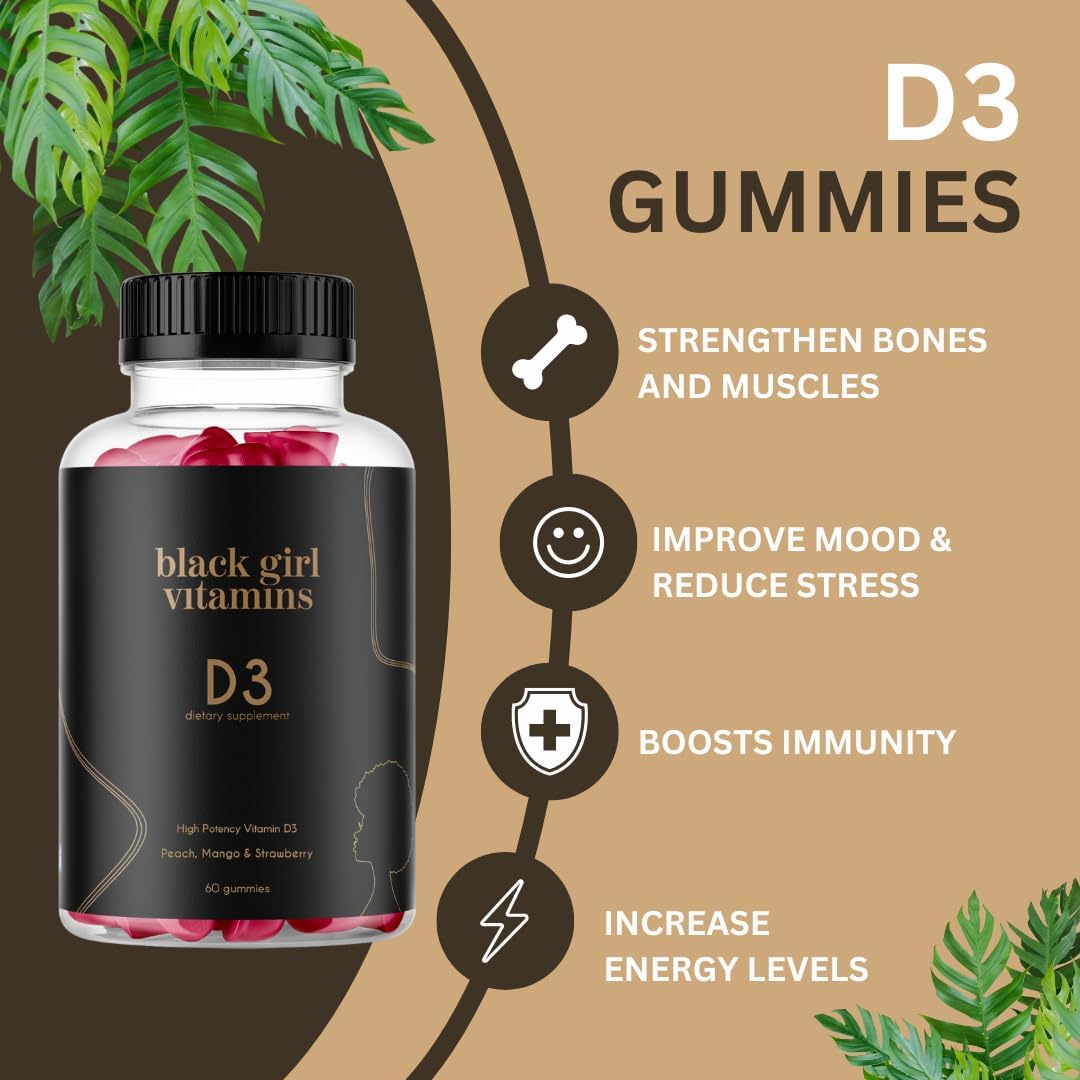 lack Girl Vitamins - Vitamin D3 Gummies for Immune, Energy, & Bone Support - 2000IU (50Mcg) Vitamin D per Serving - Gluten-Free