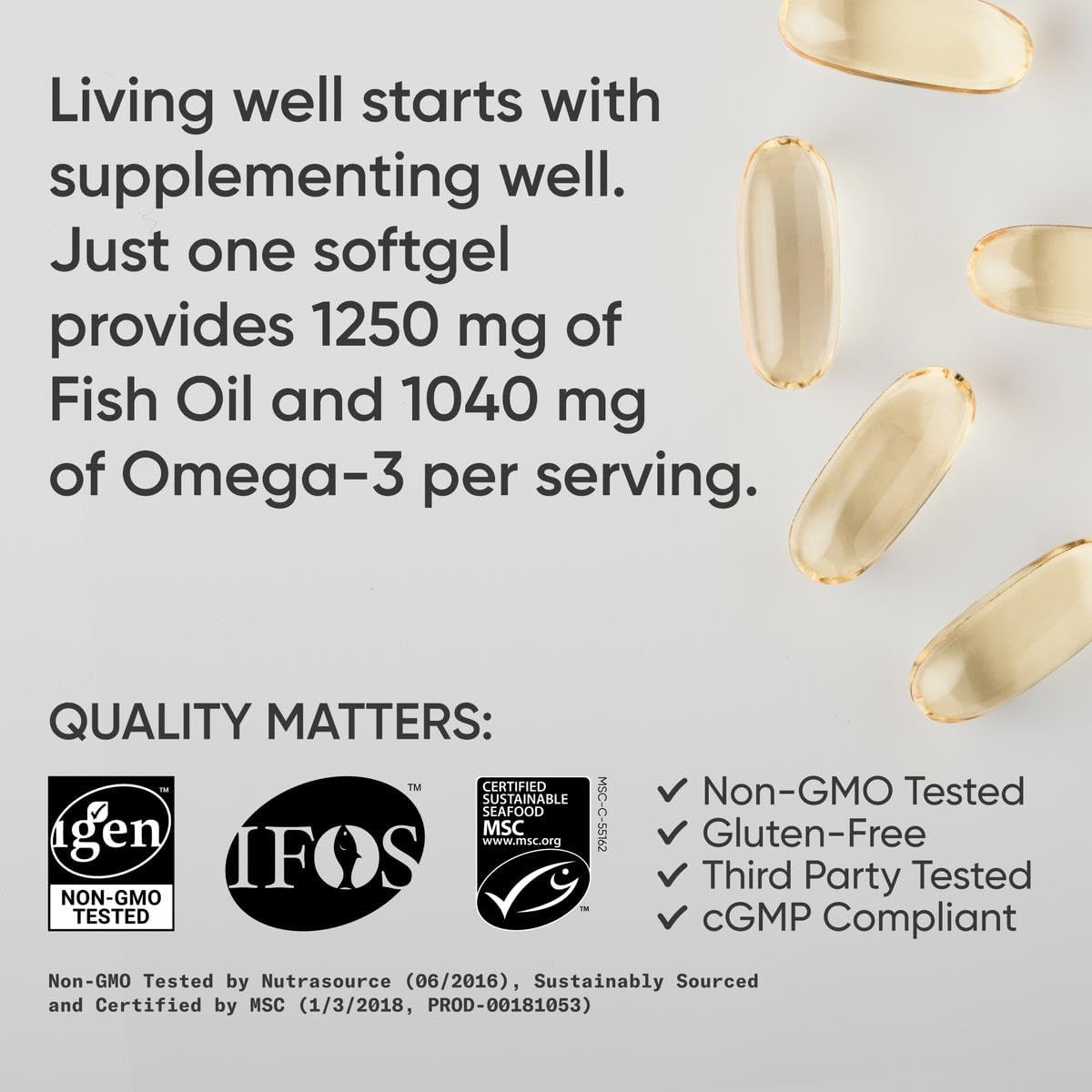Sports Research Triple Strength Omega 3 Fish Oil - Burpless Fish Oil Supplement w/Epa & DHA Fatty Acids, Single-Source Wild Alaskan Pollock