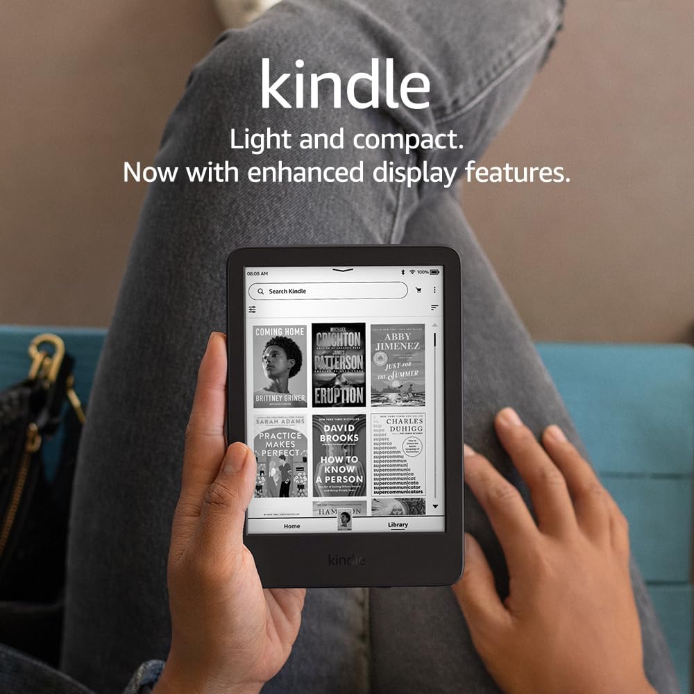 Kindle (16 GB) - Lightest & Most Compact Kindle, 6" Glare Free Display, Faster Page Turns, Adjustable Front Light & Long Battery Life