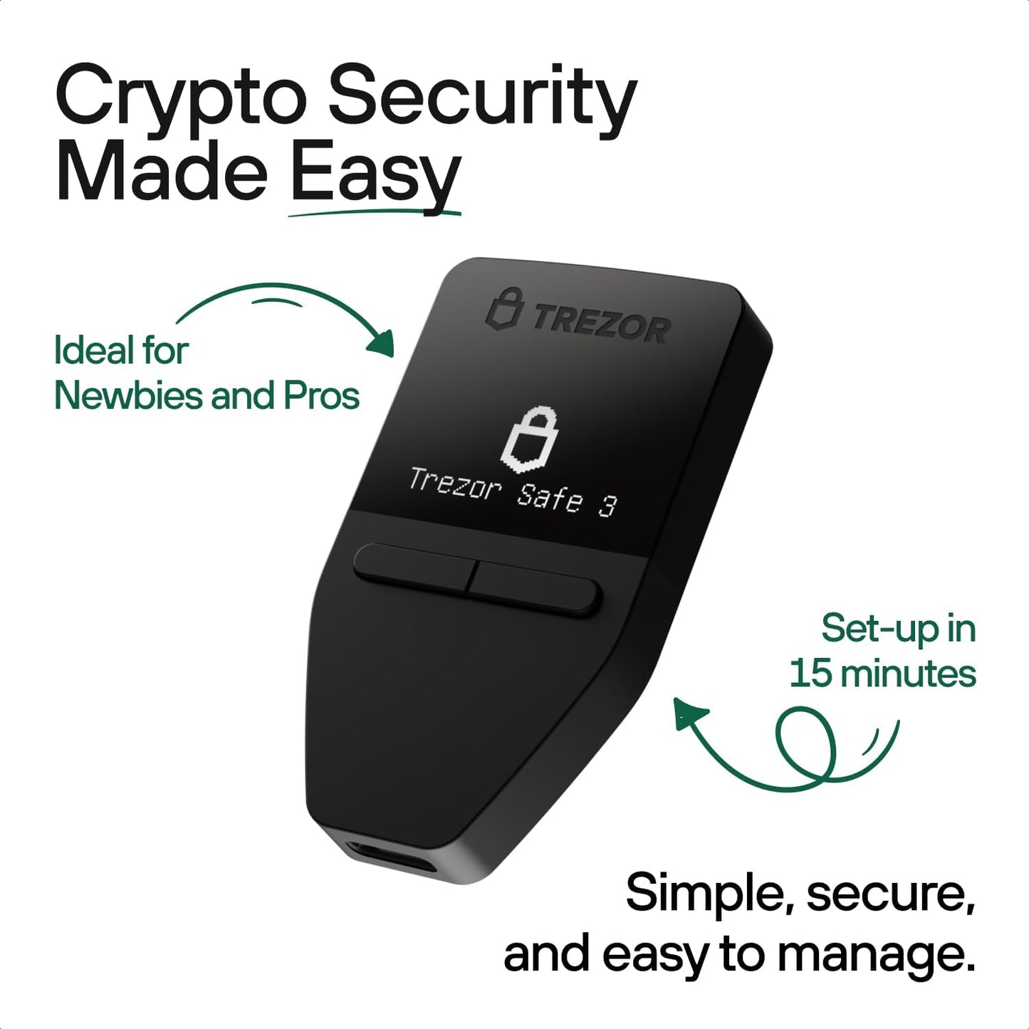 Trezor Safe 3 - Passphrase & Secure Element Protected Crypto Hardware Wallet - Buy, Store, Manage Digital Assets Simply and Safely