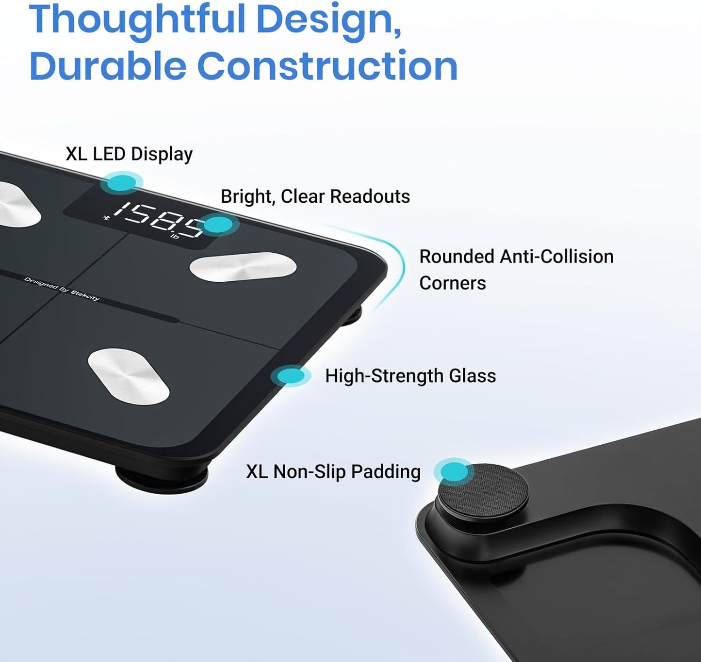 Etekcity Smart Digital Scale for Body Weight FSA HSA Eligible with BMI, Body Fat, Muscle Mass, Accurate Bluetooth, Sync Apps