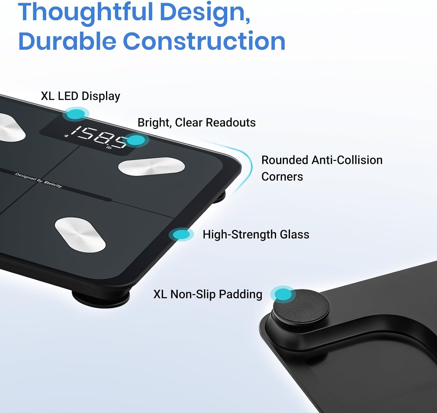 Etekcity Smart Digital Scale for Body Weight FSA HSA Eligible with BMI, Body Fat, Muscle Mass, Accurate Bluetooth, Sync Apps