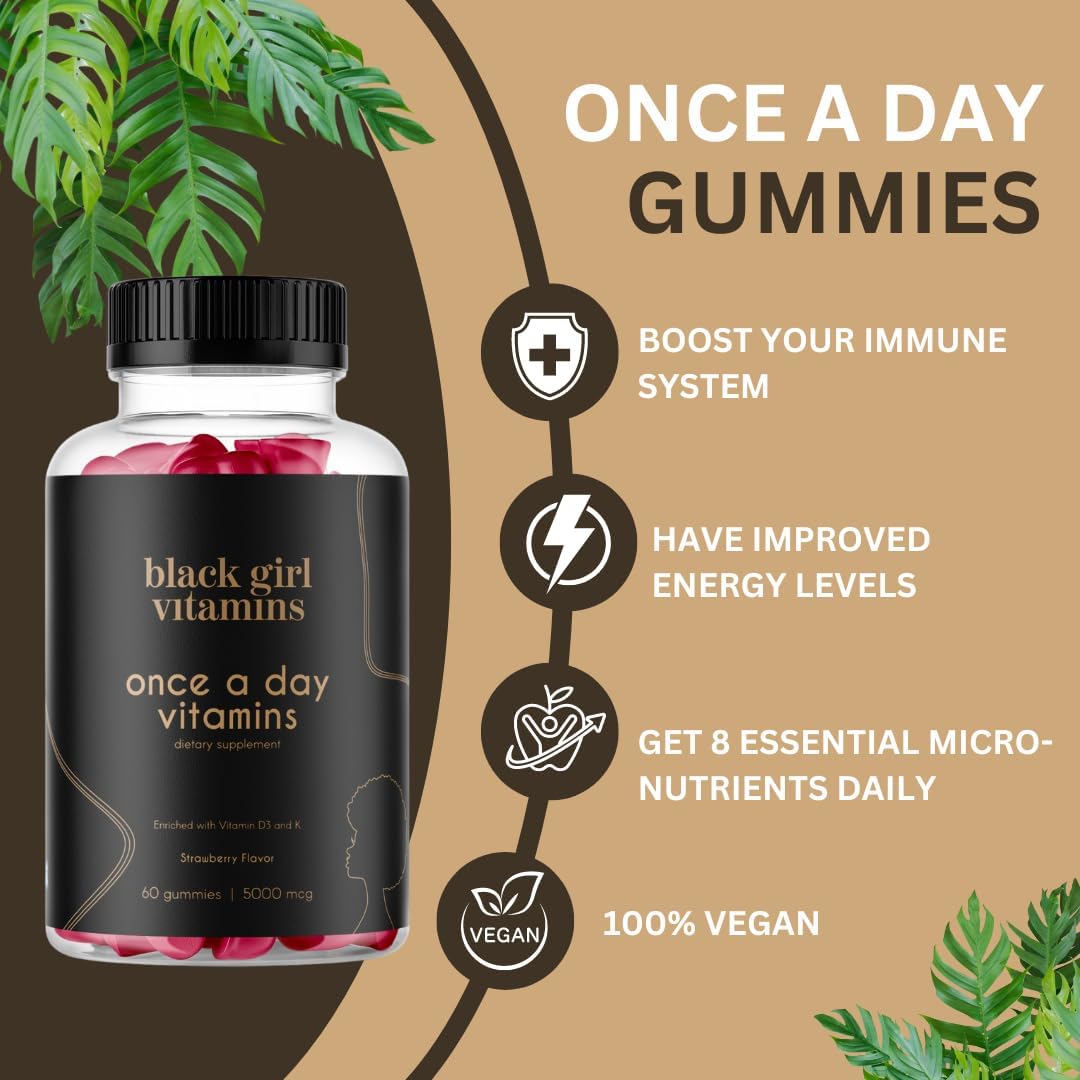 Black Girl Vitamins Once a Day Women's Multivitamin Gummy - Vitamin A, B, C, E & Zinc - Vegan - Gluten-Free - Made in the USA