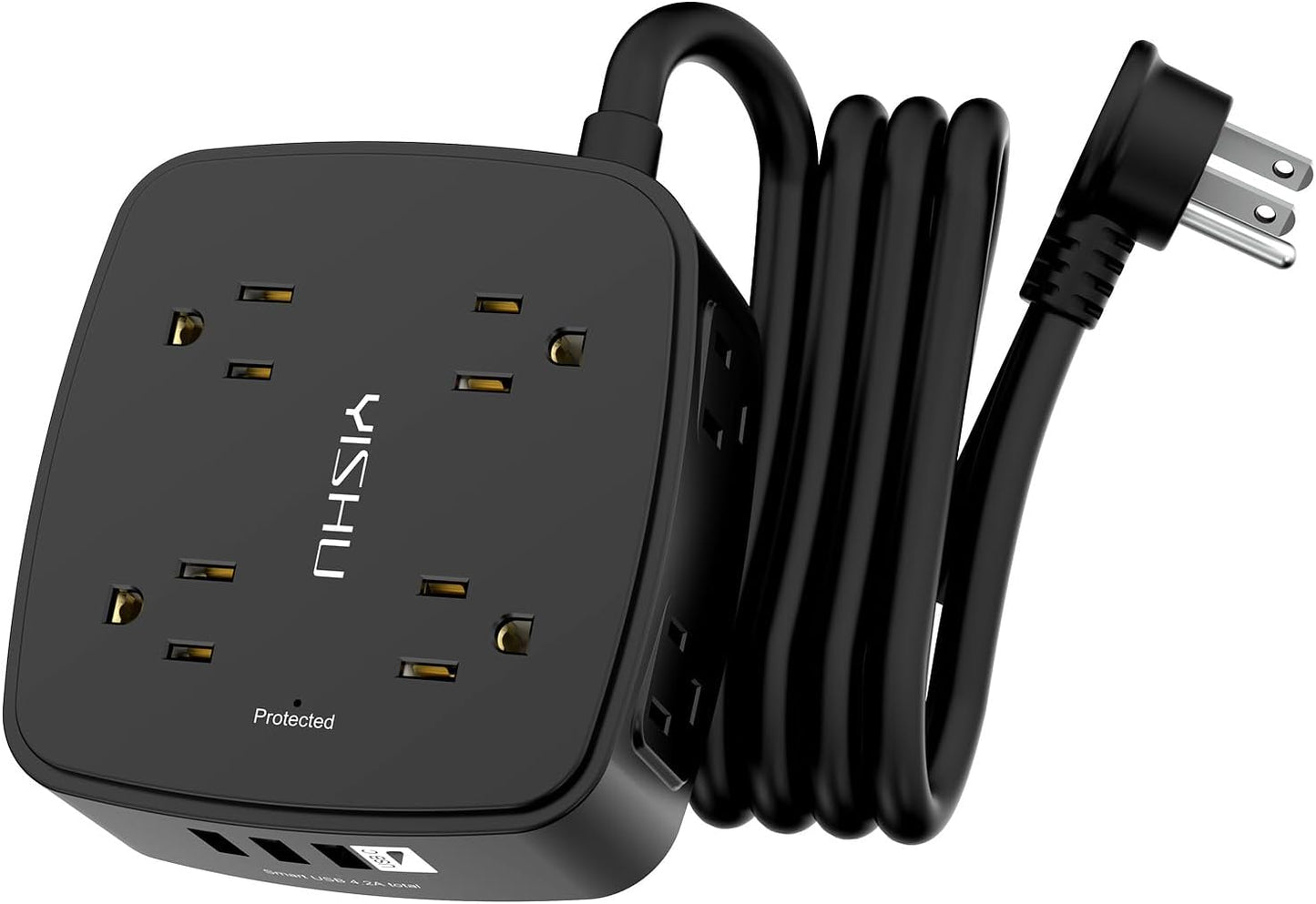 YISHU 6 Ft Surge Protector Power Strip - 8 Wide Outlets with 4 USB Ports - 3 Side Outlet Extender with 6 Feet Extension - Flat Plug