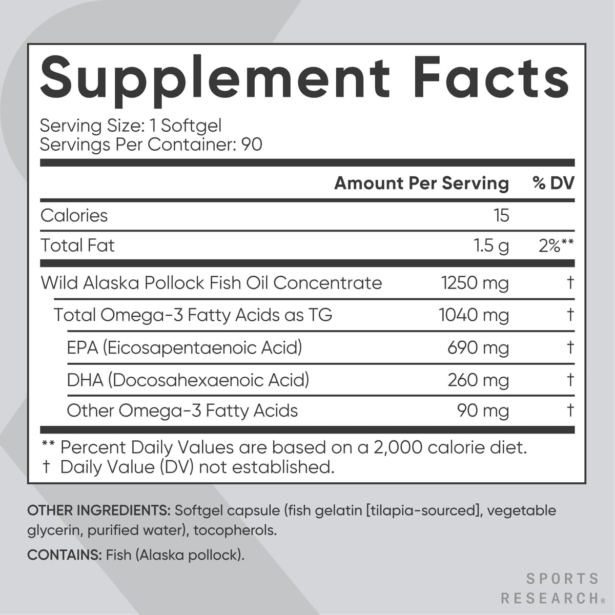 Sports Research Triple Strength Omega 3 Fish Oil - Burpless Fish Oil Supplement w/Epa & DHA Fatty Acids, Single-Source Wild Alaskan Pollock