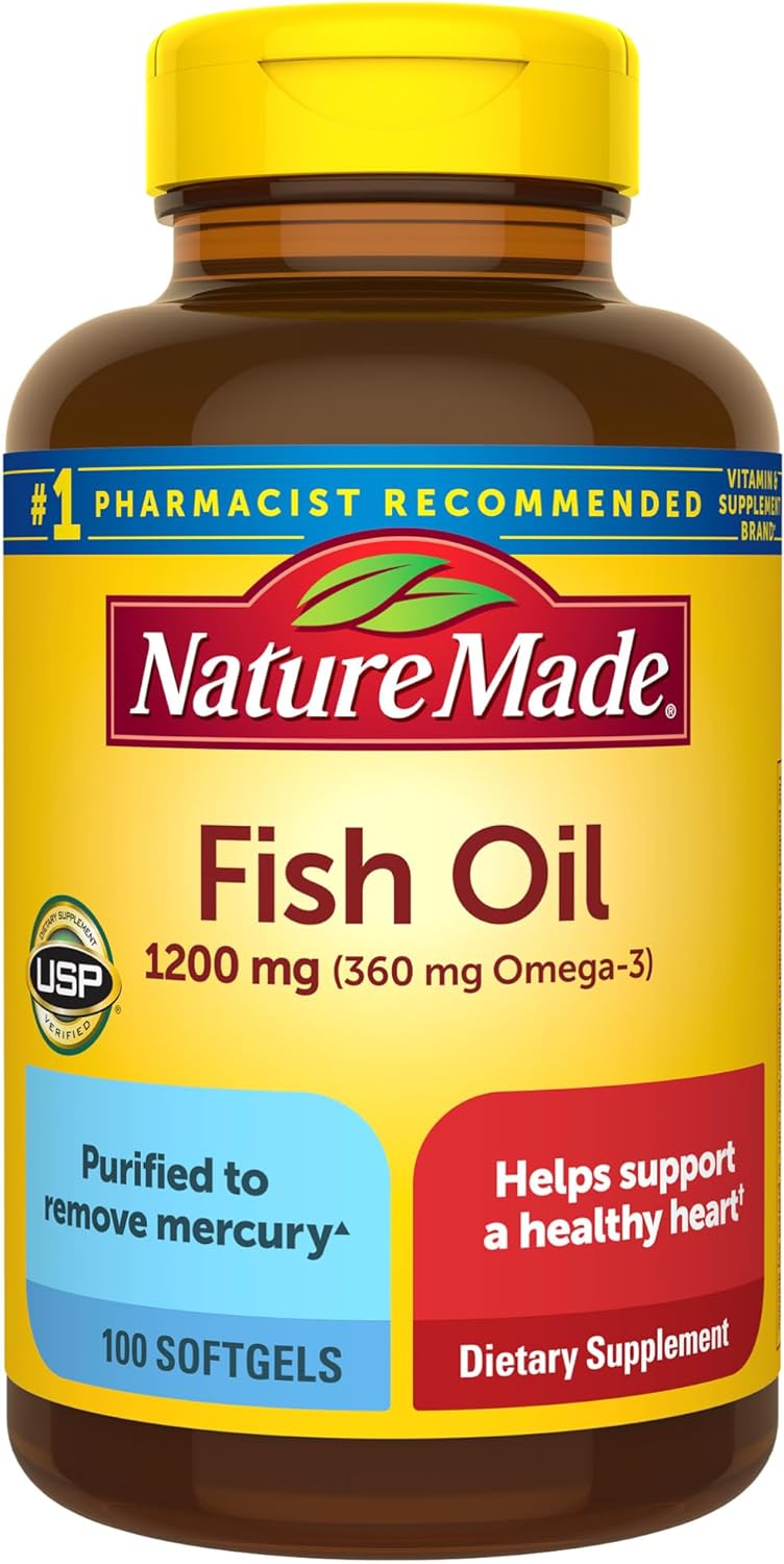 Fish Oil 1200 Mg Softgels, Fish Oil Supplements, Omega 3 Fish Oil for Healthy Heart Support, Omega 3 Supplement with 100 Softgels, 50 Day Supply