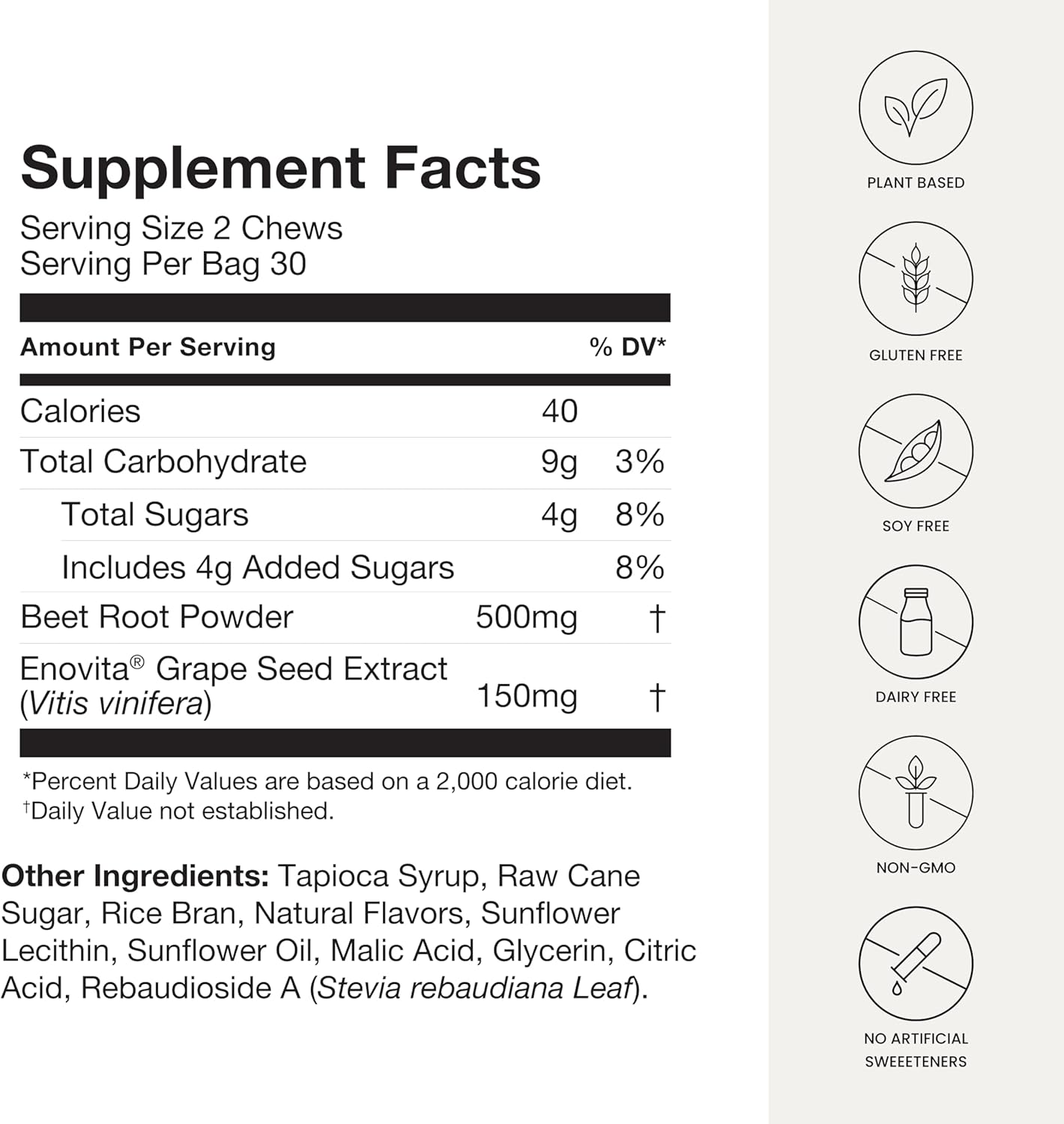 HumanN Super Beets Heart Chews, Nitric Oxide & Blood Pressure Support, Grape Seed Extract & Non-GMO Beet Root Powder Energy Supplement