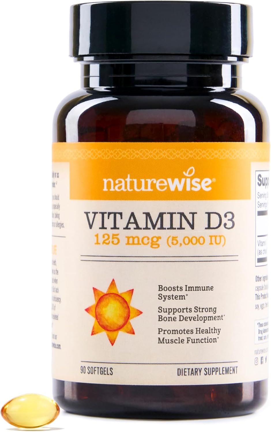 Vitamin D3 5000Iu (125 Mcg) 90-Day Supply for Immune Support, Healthy Muscle Function & Bone Health - Non-GMO, Gluten-Free in Organic Extra Virgin Olive Oil, (Mini Softgel)