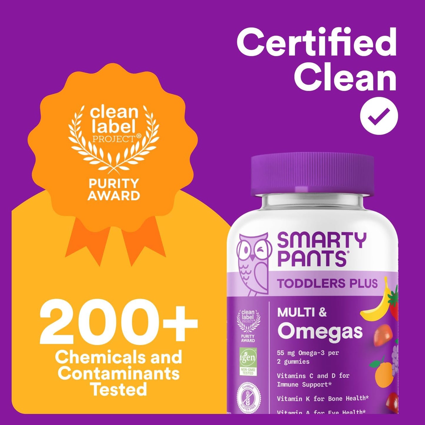 Smarty Pants Toddlers Plus Multivitamin Gummies - Omega 3 (DHA/EPA) - Vitamins D3, C, Vitamin B12, B6, A, K & Zinc - Biotin - Gluten Free - Ages 2-3