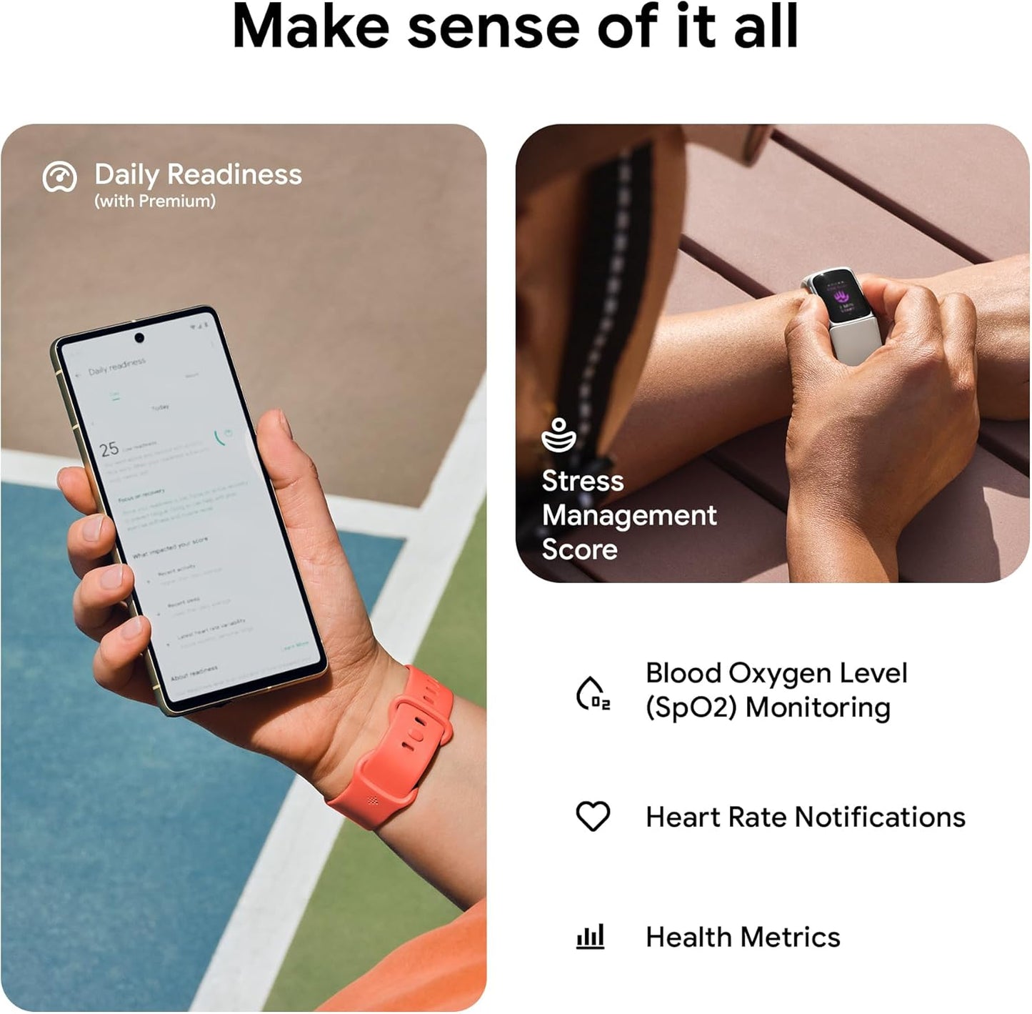 Charge 6 Fitness Tracker with Google Apps, Heart Rate on Exercise Equipment, 6-Months Premium Membership Included, GPS, Health Tools and More, Porcelain/Silver, One Size (S & L Bands Included)