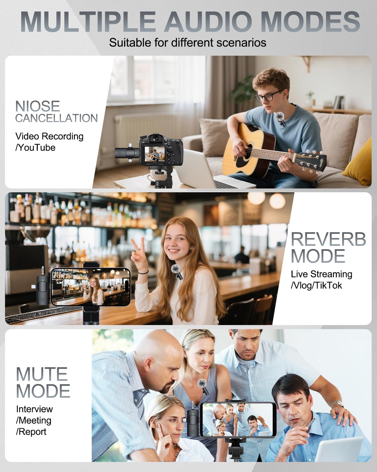 PQRQP 3 in 1 Professional Wireless Lavalier Microphone for iPhone & Android - Crystal Clear Sound Quality for Recording - Content Creation