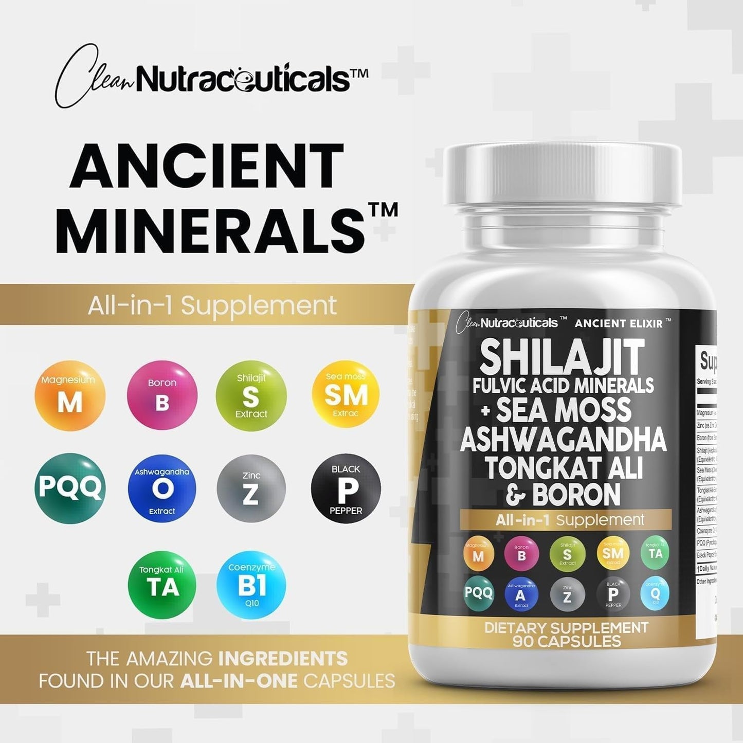 Shilajit Supplement with Sea Moss, Ashwagandha, Tongkat Ali, Boron, Magnesium - Fulvic Acid Capsules
