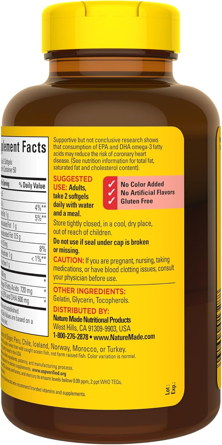 Fish Oil 1200 Mg Softgels, Fish Oil Supplements, Omega 3 Fish Oil for Healthy Heart Support, Omega 3 Supplement with 100 Softgels, 50 Day Supply