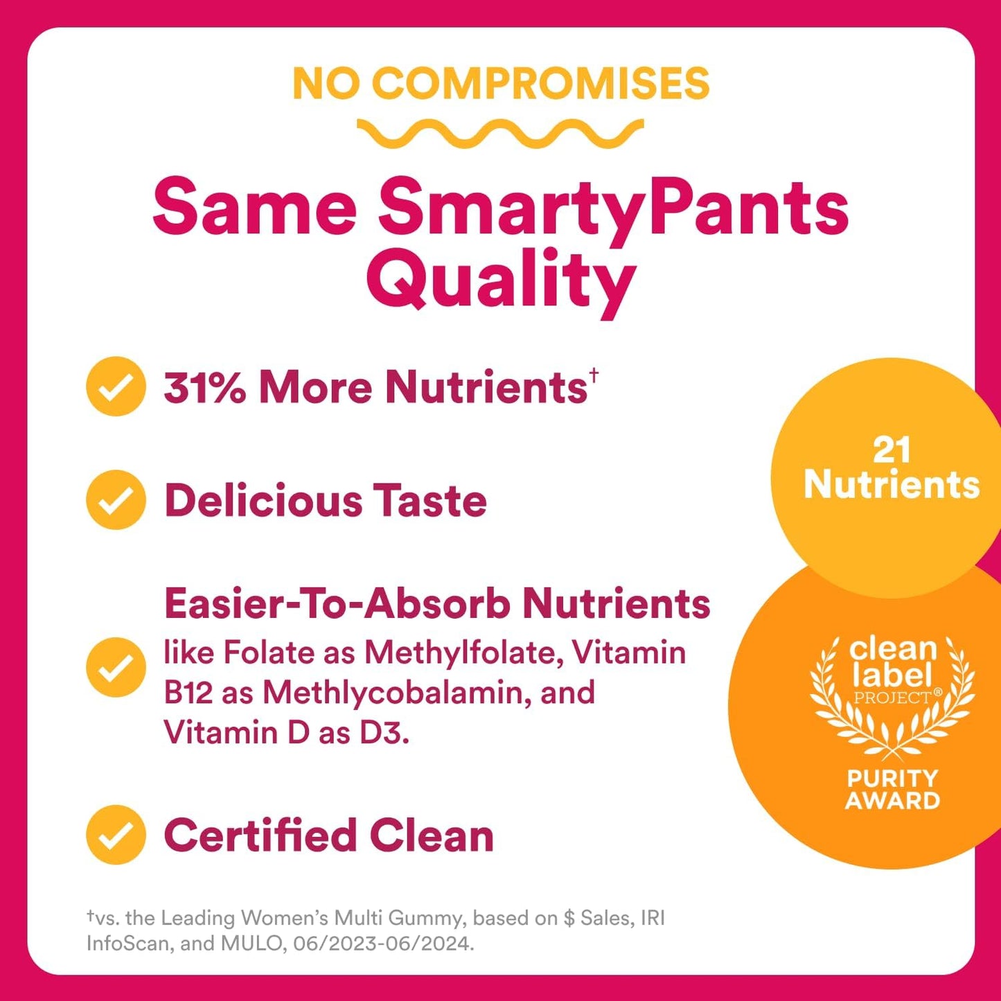 Smarty Pants Women's Plus Multivitamin Gummies - Omega 3 (DHA/EPA), Methylfolate, Coq10, Vitamin D3, C, Vitamin B12, B6, A, K & Zinc - Gluten Free - Adults
