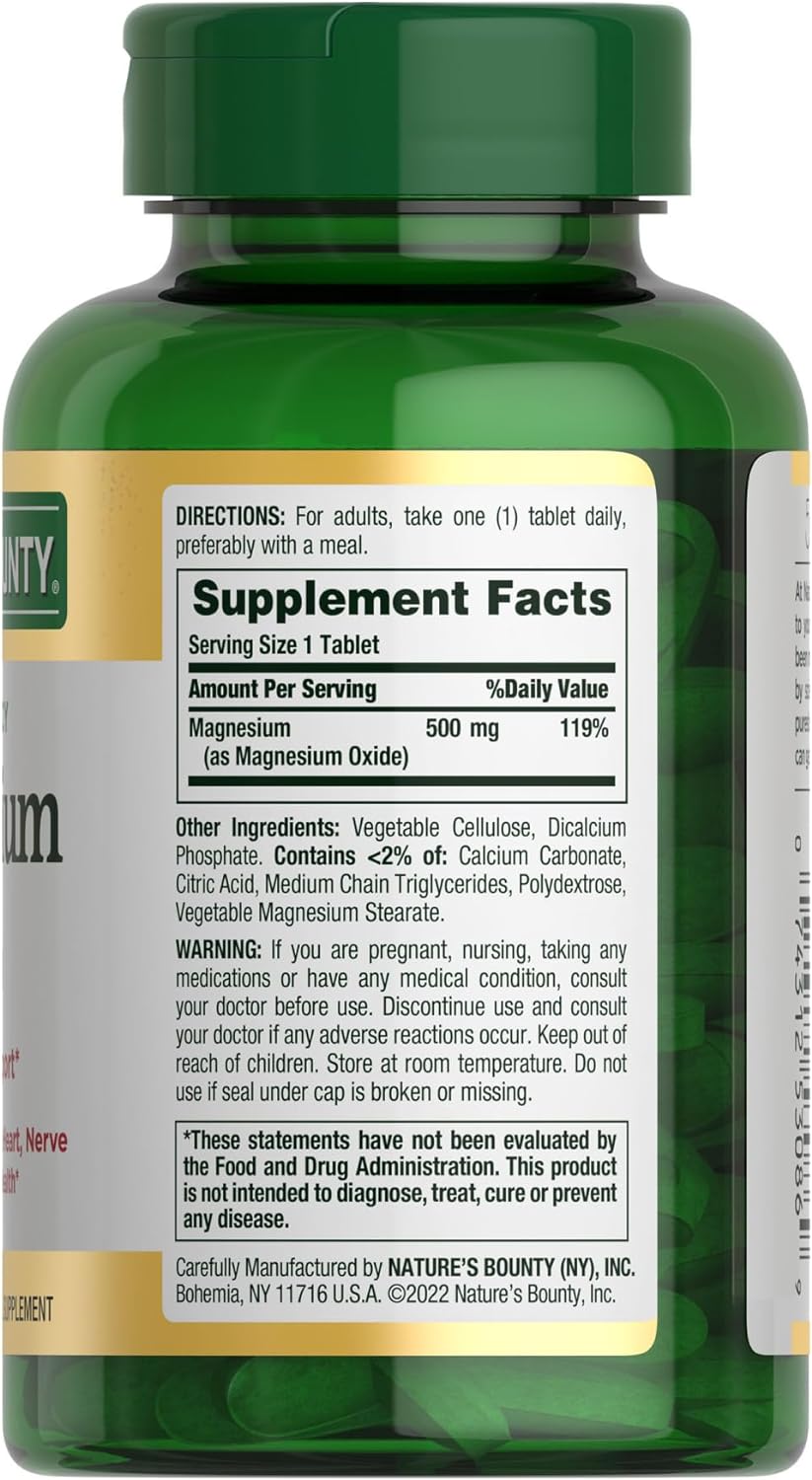 Nature's Bounty Magnesium, Bone & Muscle Health, Whole Body Support, 500 Mg