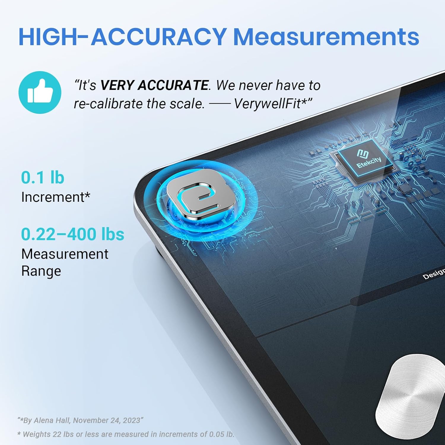 Etekcity Smart Digital Scale for Body Weight FSA HSA Eligible with BMI, Body Fat, Muscle Mass, Accurate Bluetooth, Sync Apps