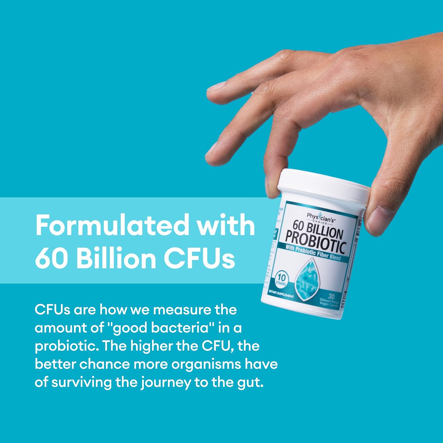 Physician's Choice Probiotics 60 Billion CFU - 10 Strains + Organic Prebiotics - Immune, Digestive & Gut Health - Supports Constipation, Diarrhea, Gas & Bloating