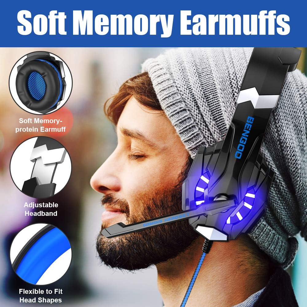 BENGOO G9000 Stereo Gaming Headset for PS4, PS5, PC, Xbox - Noise Cancelling - 7.1 Surround Sound