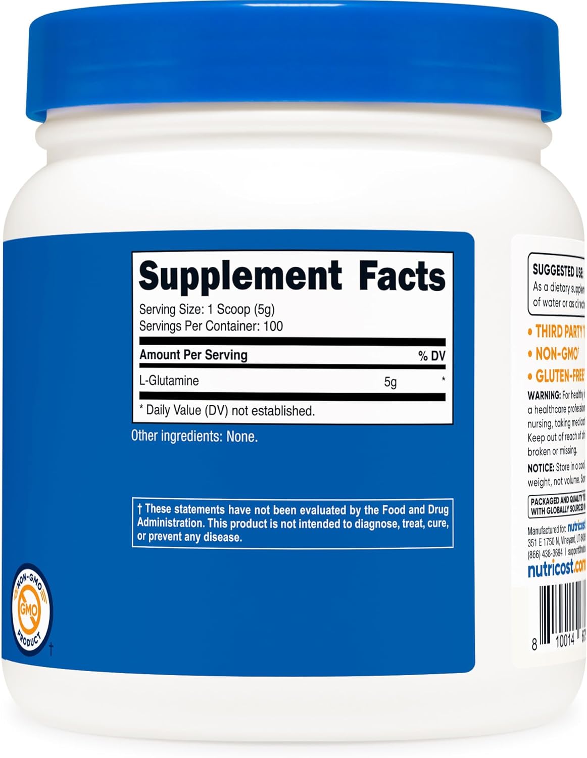 Nutricost L-Glutamine Powder - Unflavored - Gluten Free & Non-GMO - 100 Servings
