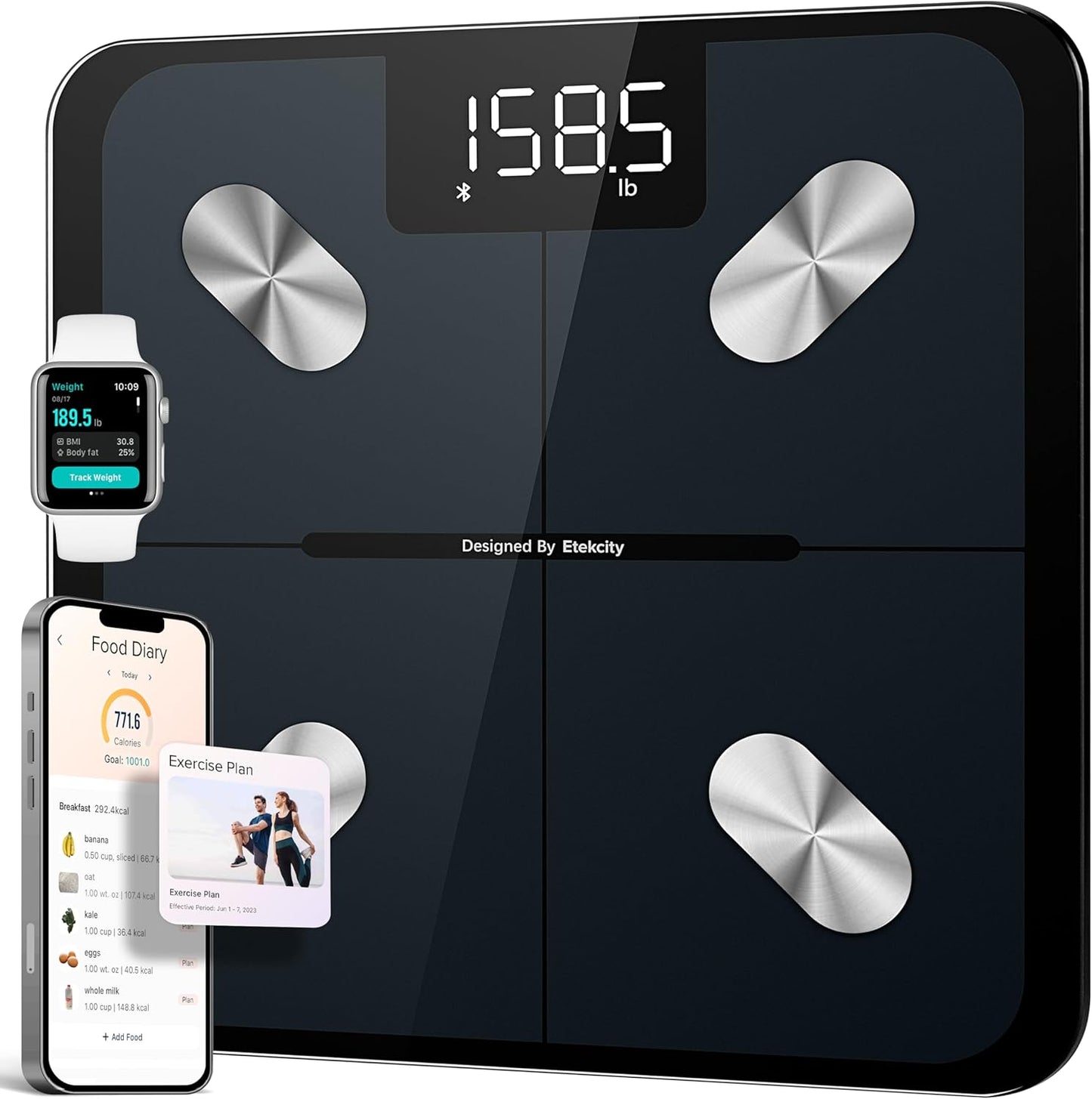 Etekcity Smart Digital Scale for Body Weight FSA HSA Eligible with BMI, Body Fat, Muscle Mass, Accurate Bluetooth, Sync Apps