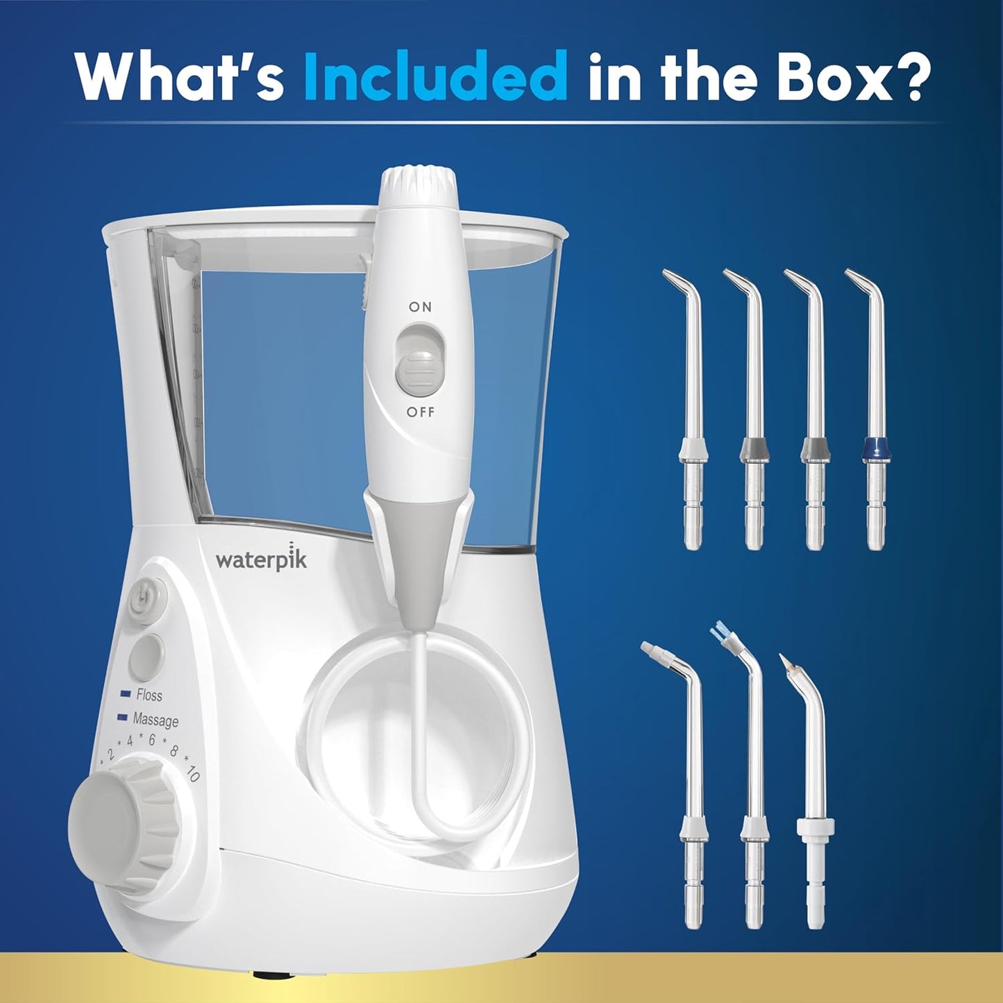 Aquarius Water Flosser Professional for Teeth, Gums, Braces, Dental Care, Electric Power with 10 Settings, 7 Tips for Multiple Users and Needs, ADA Accepted, White WP-660, Packaging May Vary