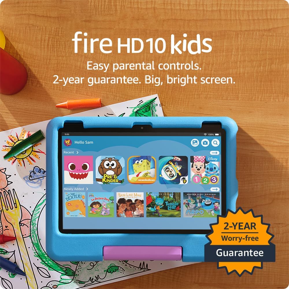 Fire 10 HD Kids Tablet (Newest Model) Ages 3-7 | Bright 10.1" HD Screen w/Ad-Free & Exclusive Content, Robust Parental Controls, 13-Hr Battery, 32 GB