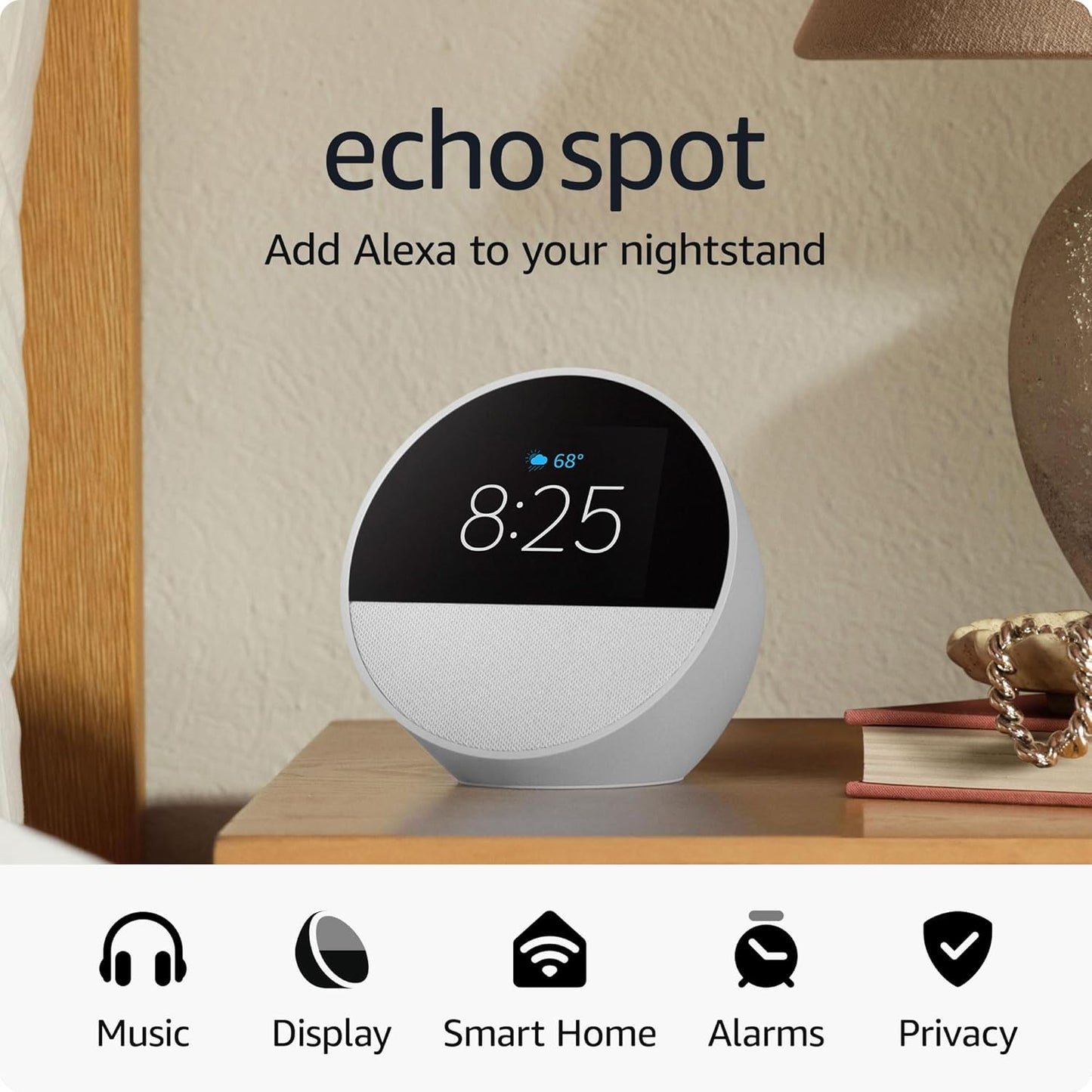 Echo Spot (Newest Model) Great for Nightstands, Offices & Kitchens - Smart Alarm Clock with Alexa