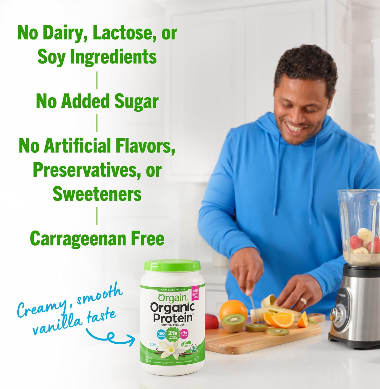 Orgain Organic Vegan Protein Powder, Vanilla Bean - 21G Plant Protein, 6G Prebiotic Fiber, No Lactose Ingredients, No Added Sugar, Non-GMO