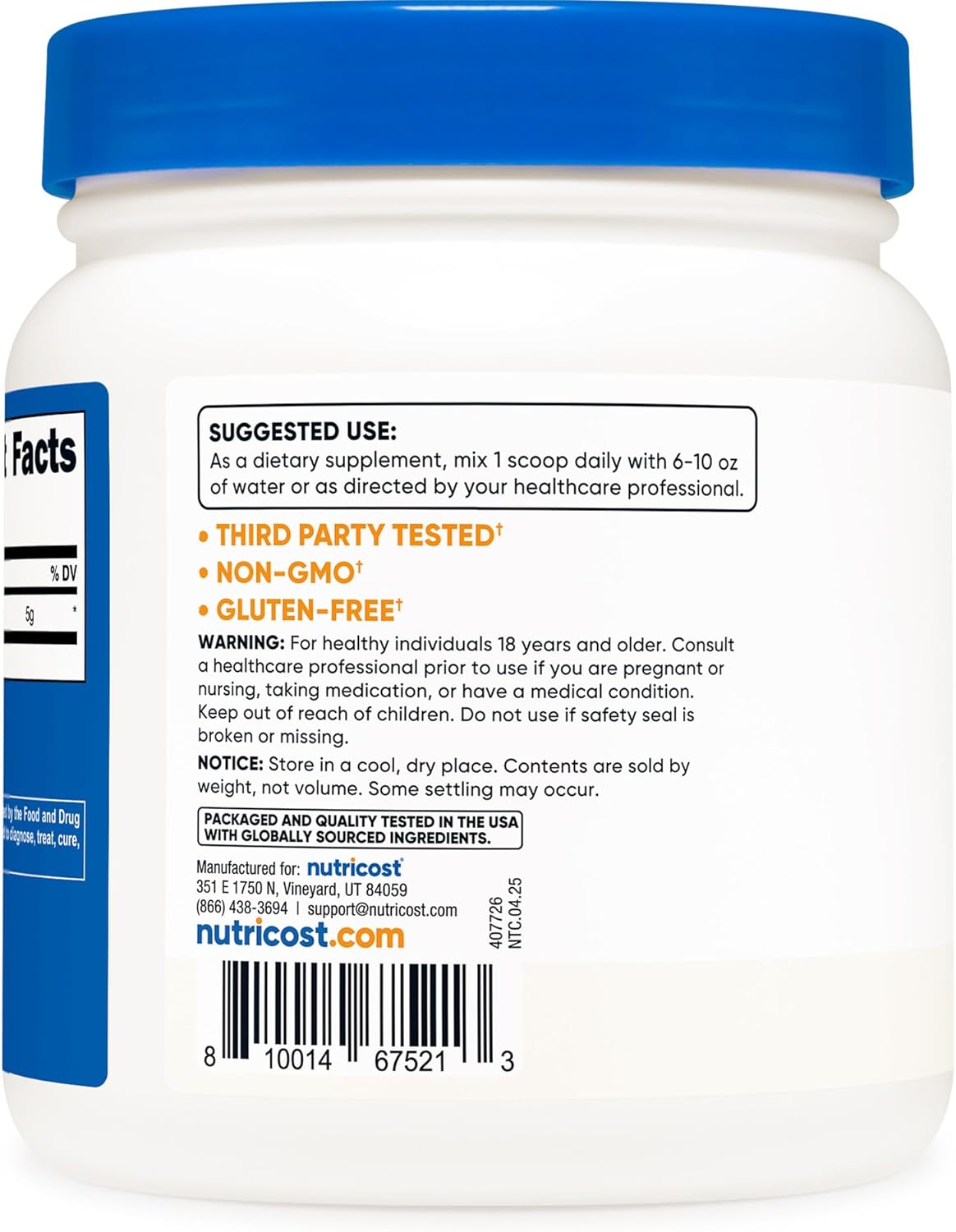 Nutricost L-Glutamine Powder - Unflavored - Gluten Free & Non-GMO - 100 Servings