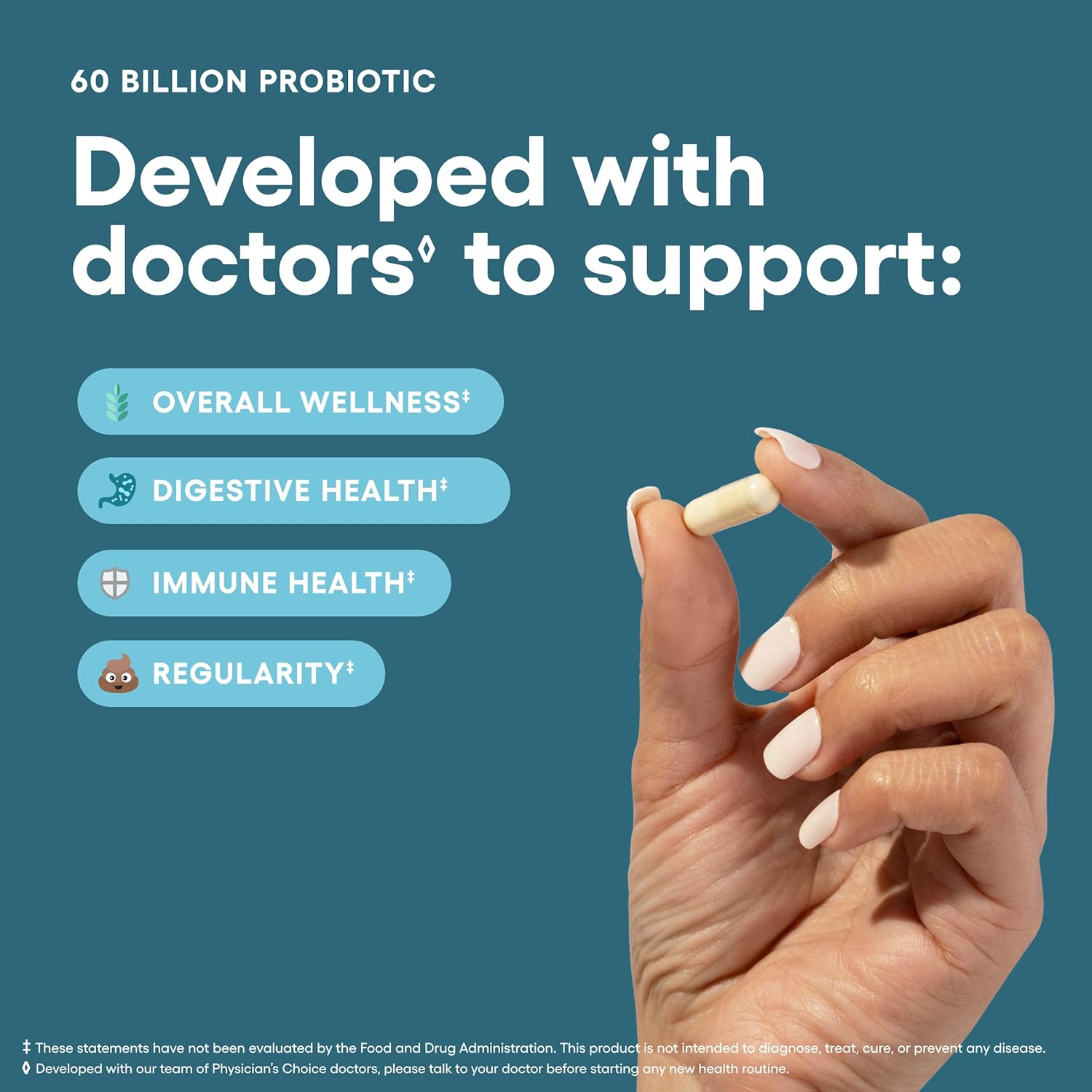 Physician's Choice Probiotics 60 Billion CFU - 10 Strains + Organic Prebiotics - Immune, Digestive & Gut Health - Supports Constipation, Diarrhea, Gas & Bloating