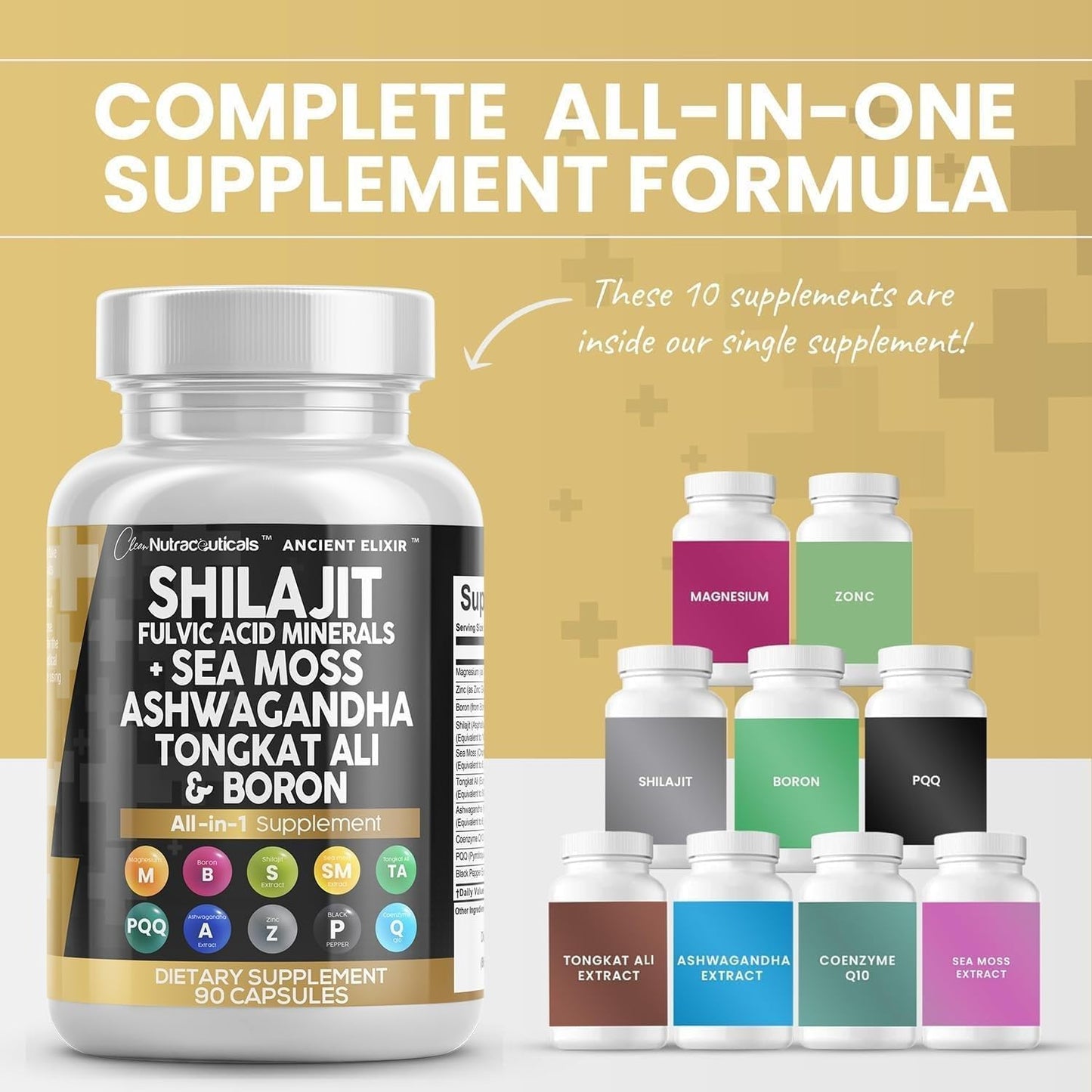 Shilajit Supplement with Sea Moss, Ashwagandha, Tongkat Ali, Boron, Magnesium - Fulvic Acid Capsules