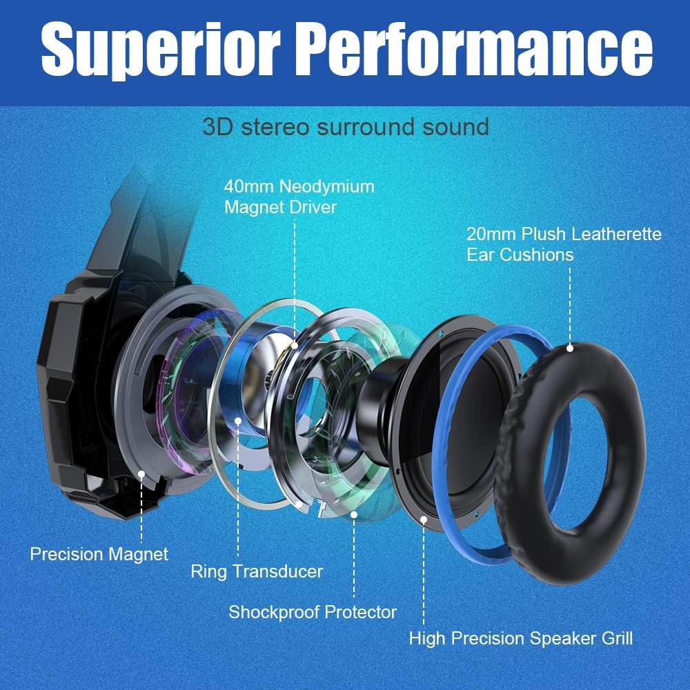 BENGOO G9000 Stereo Gaming Headset for PS4, PS5, PC, Xbox - Noise Cancelling - 7.1 Surround Sound