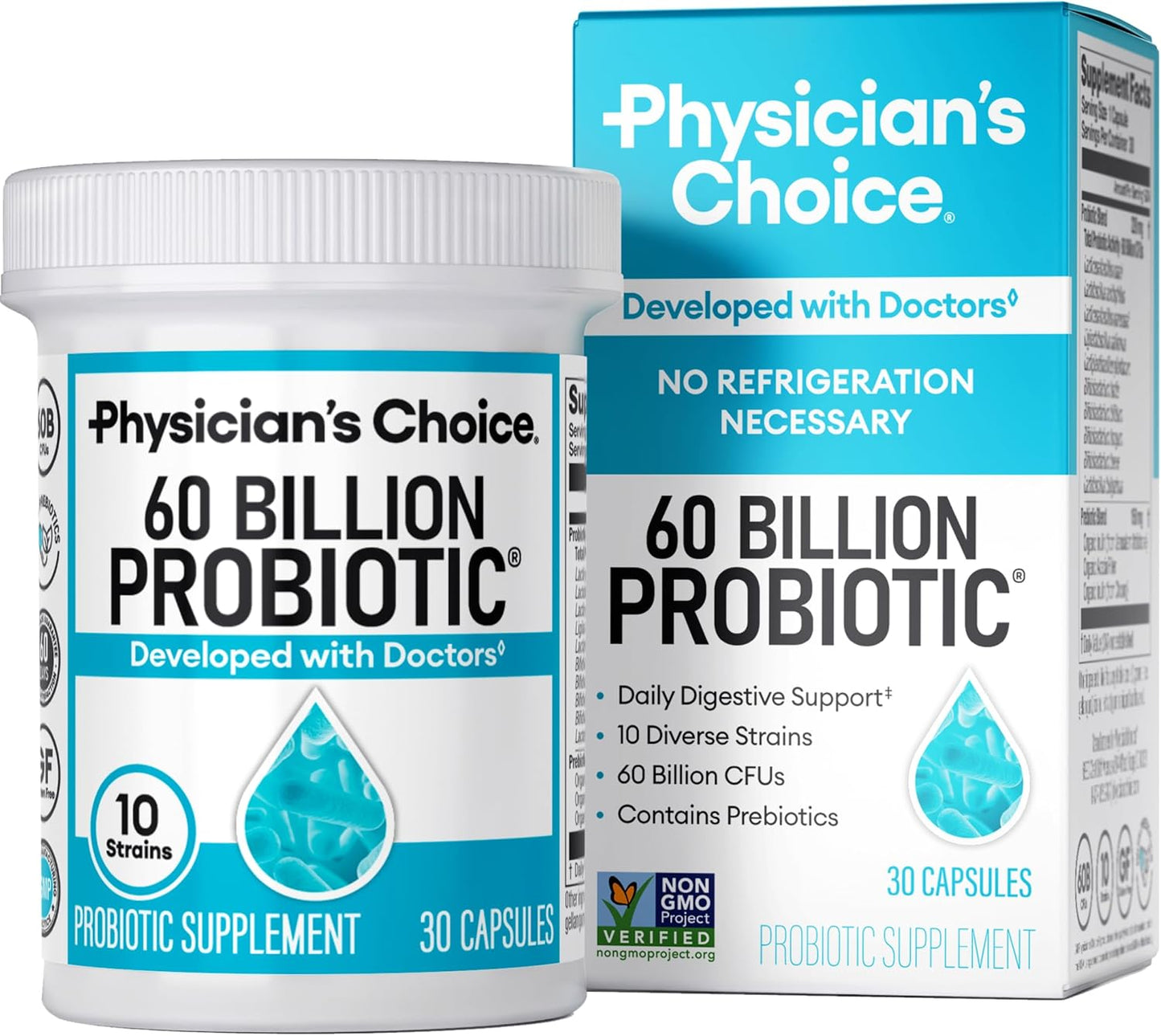 Physician's Choice Probiotics 60 Billion CFU - 10 Strains + Organic Prebiotics - Immune, Digestive & Gut Health - Supports Constipation, Diarrhea, Gas & Bloating