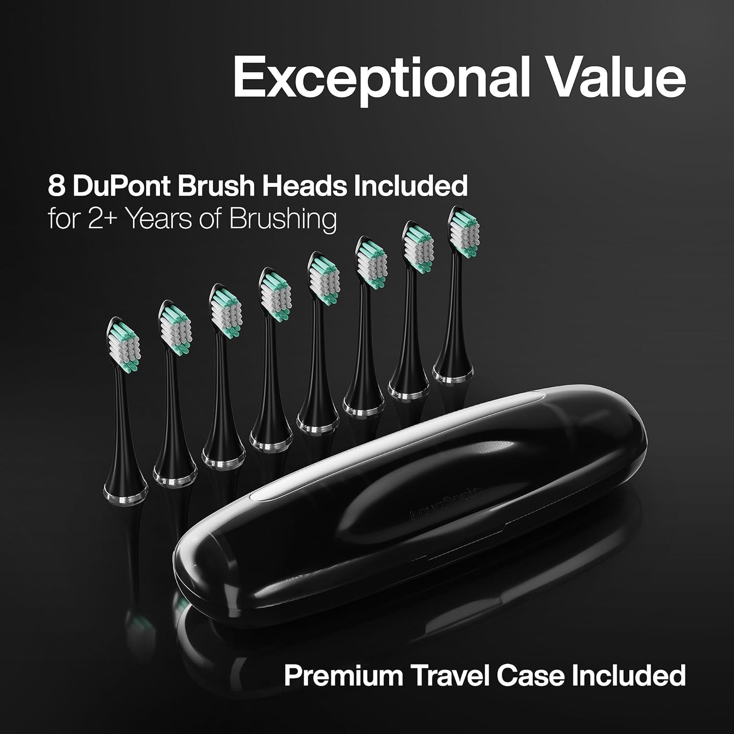 Black Series Ultra Whitening Toothbrush – ADA Accepted Electric Toothbrush- 8 Brush Heads & Travel Case – 40,000 VPM Electric Motor & Wireless Charging - 4 Modes W Smart Timer