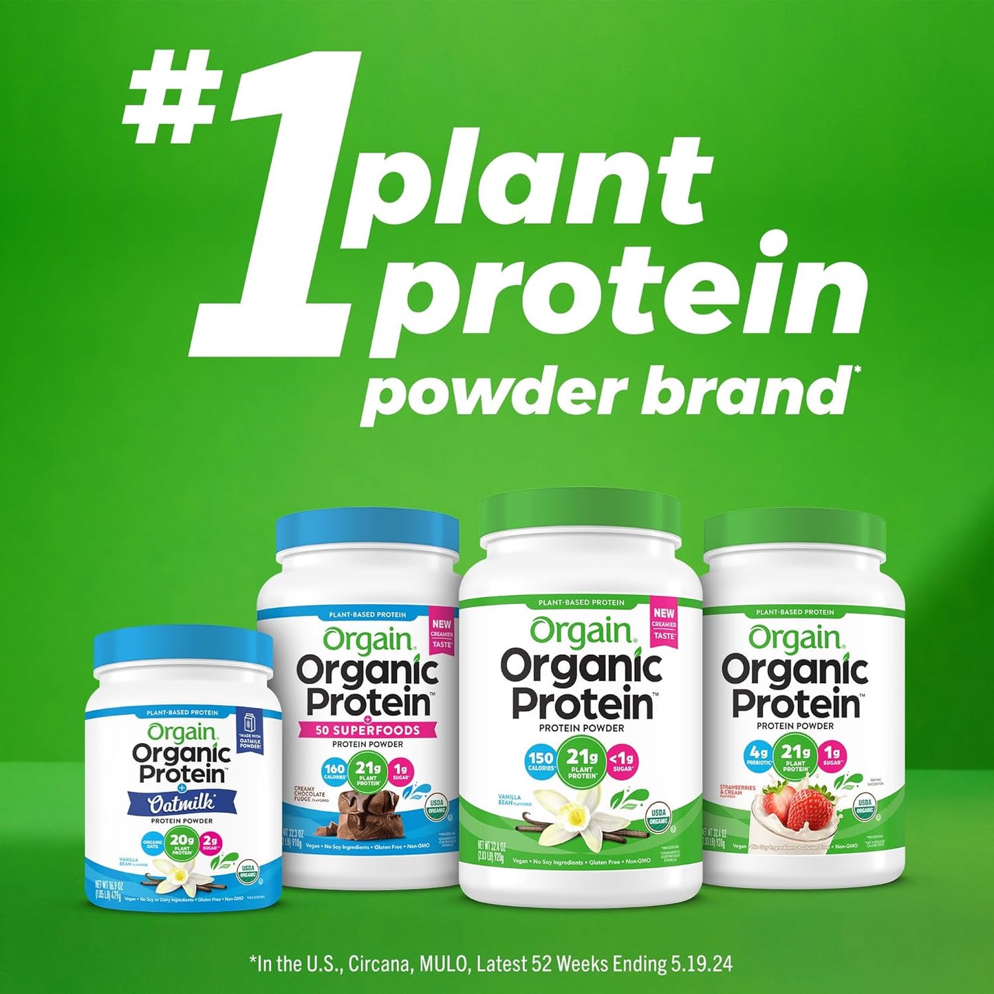 Orgain Organic Vegan Protein Powder, Vanilla Bean - 21G Plant Protein, 6G Prebiotic Fiber, No Lactose Ingredients, No Added Sugar, Non-GMO