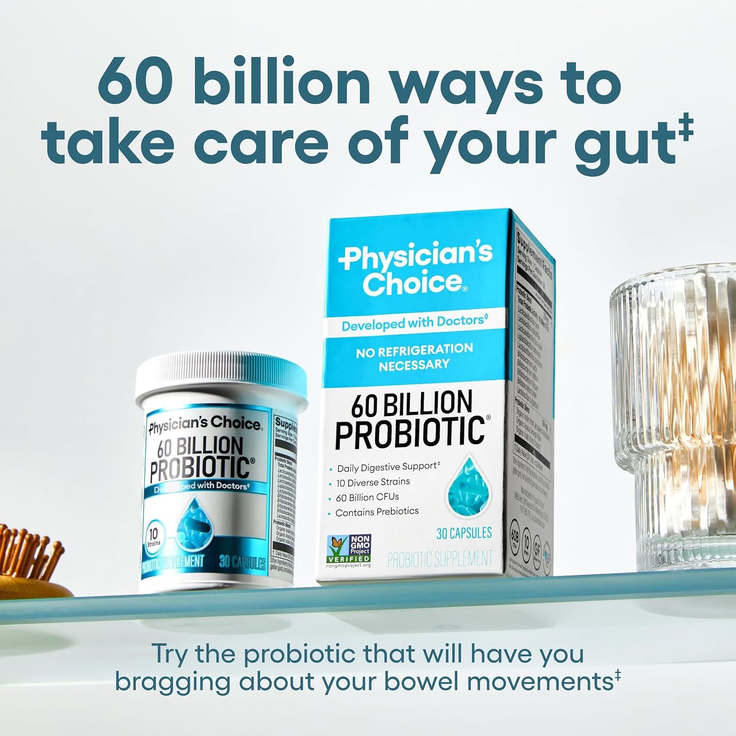 Physician's Choice Probiotics 60 Billion CFU - 10 Strains + Organic Prebiotics - Immune, Digestive & Gut Health - Supports Constipation, Diarrhea, Gas & Bloating