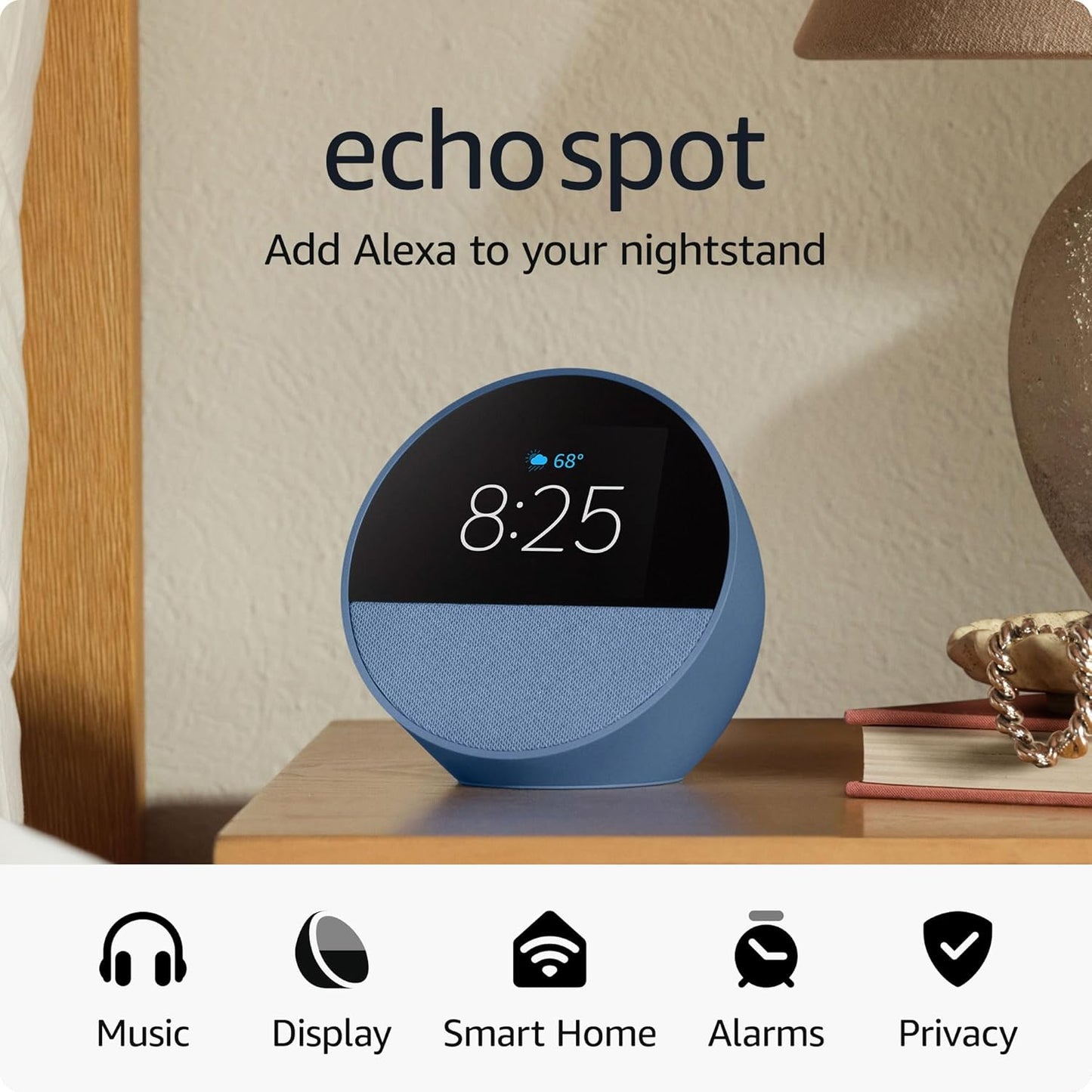 Echo Spot (Newest Model) Great for Nightstands, Offices & Kitchens - Smart Alarm Clock with Alexa