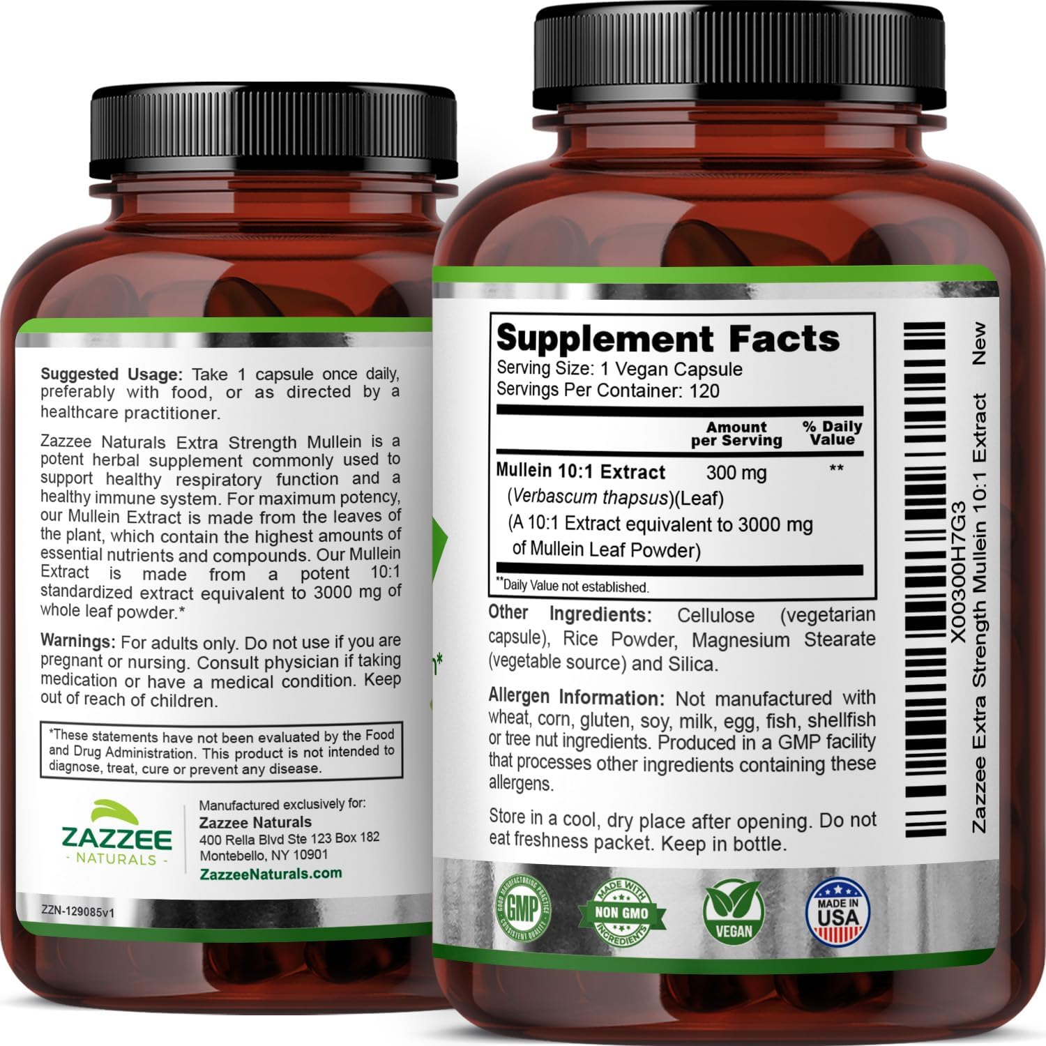 Extra Strength Mullein 10:1 Extract, 3000 Mg Strength, Standardized 10X Extract, 100% Pure Leaf Powder, All-Natural & Non-GMO, Made in the USA