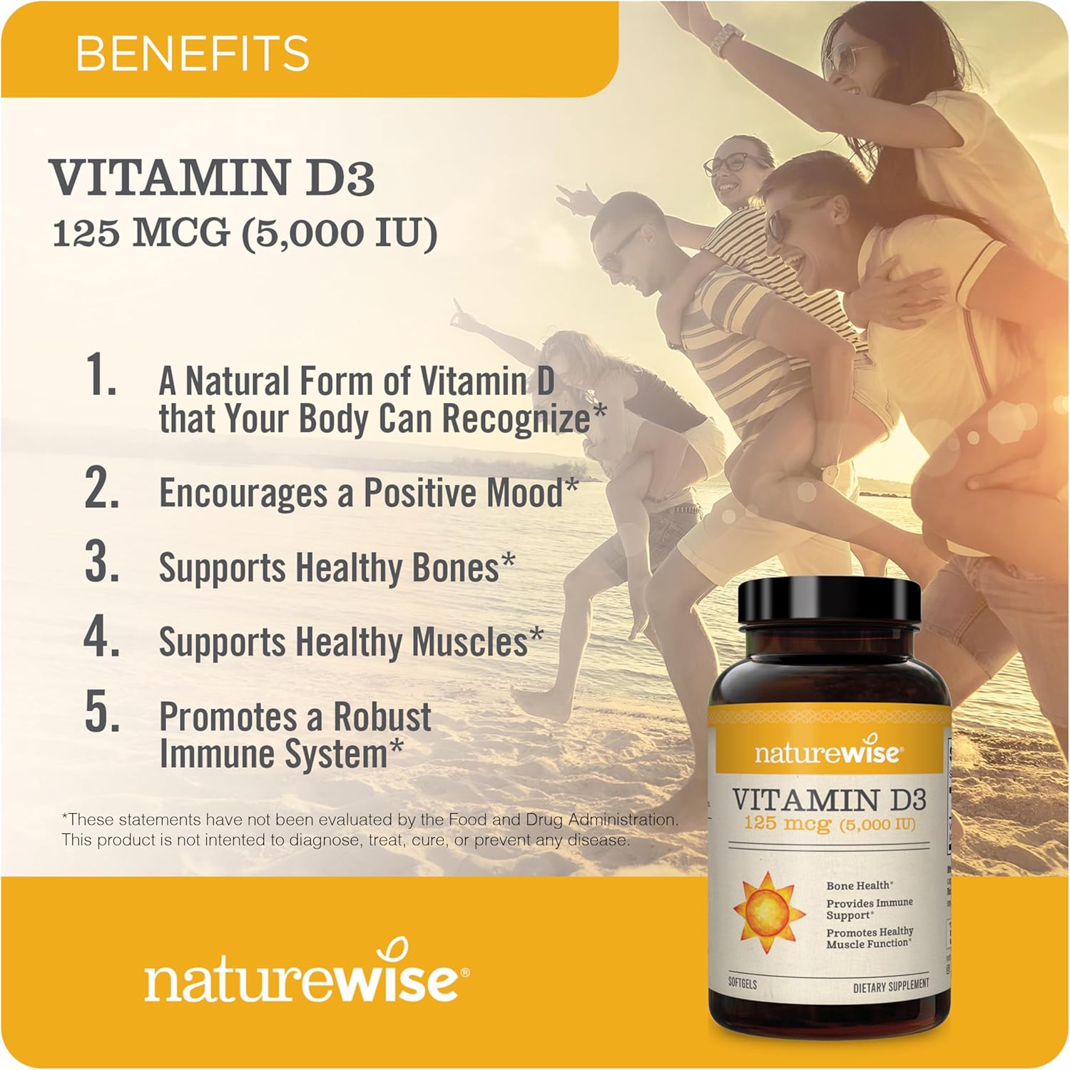 Vitamin D3 5000Iu (125 Mcg) 90-Day Supply for Immune Support, Healthy Muscle Function & Bone Health - Non-GMO, Gluten-Free in Organic Extra Virgin Olive Oil, (Mini Softgel)