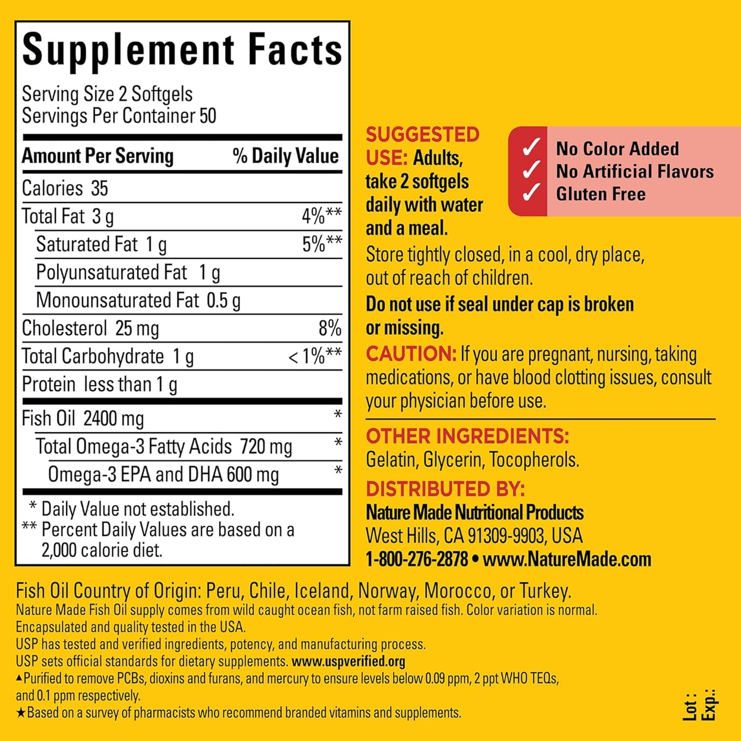 Fish Oil 1200 Mg Softgels, Fish Oil Supplements, Omega 3 Fish Oil for Healthy Heart Support, Omega 3 Supplement with 100 Softgels, 50 Day Supply