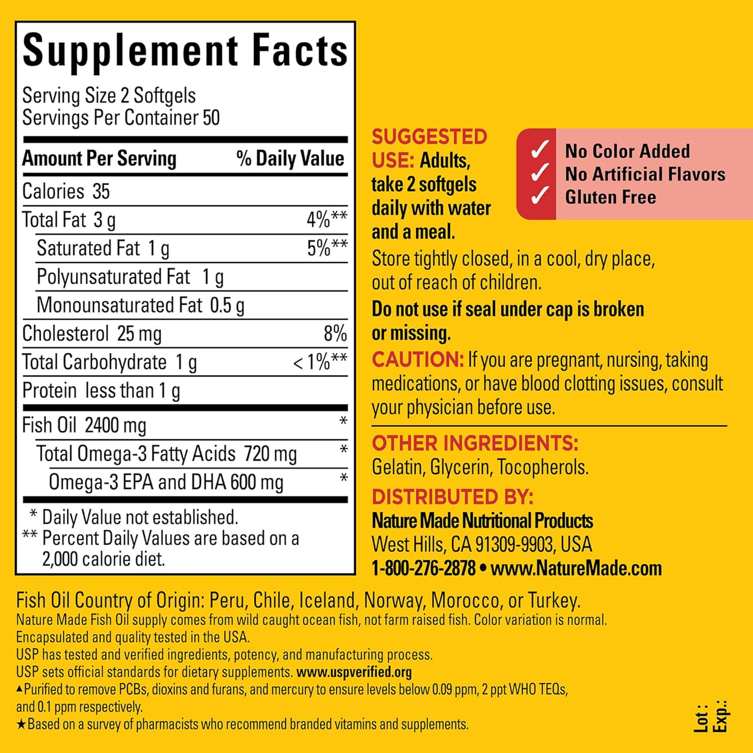 Fish Oil 1200 Mg Softgels, Fish Oil Supplements, Omega 3 Fish Oil for Healthy Heart Support, Omega 3 Supplement with 100 Softgels, 50 Day Supply